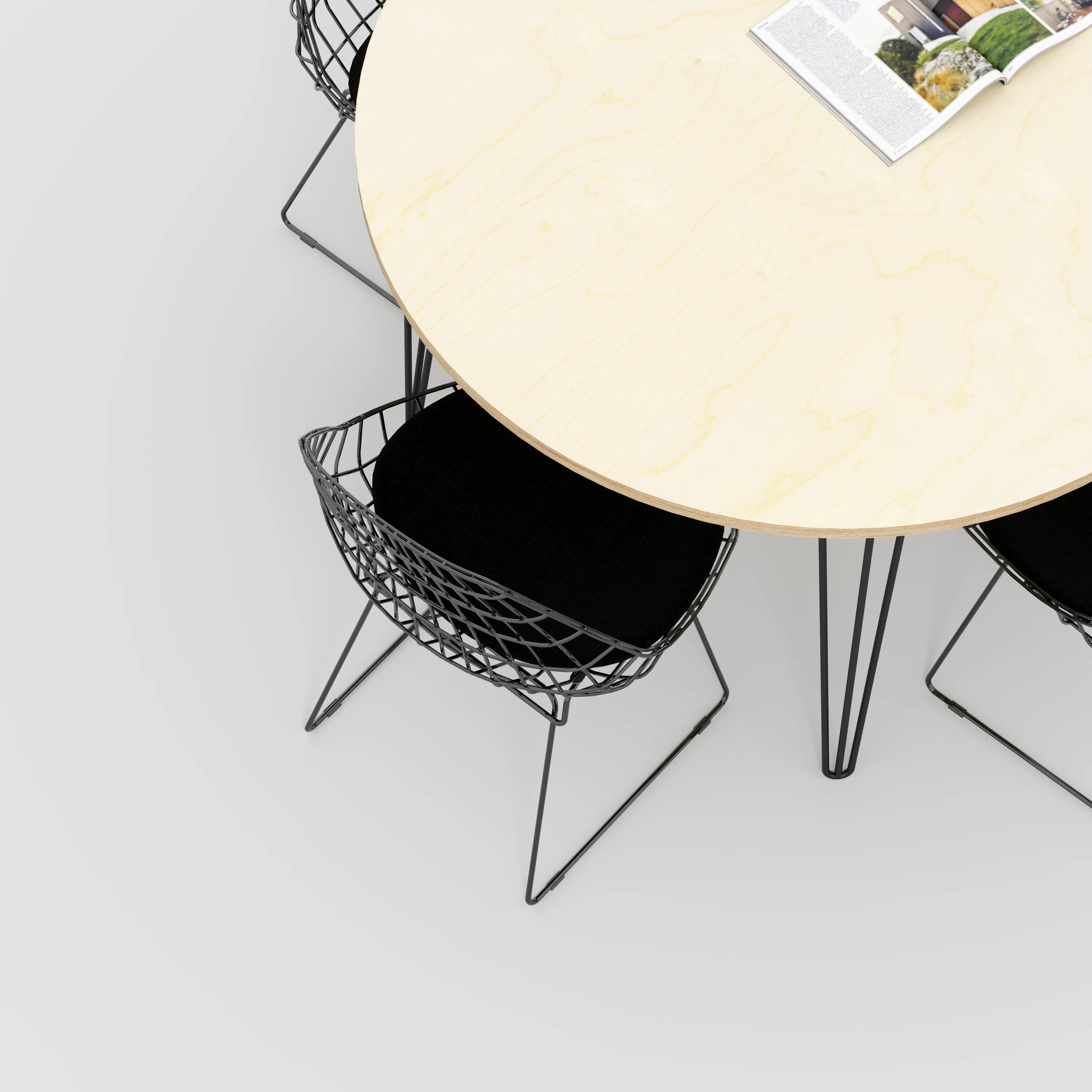Plywood Round Table with Black Hairpin Legs - Plywood Birch - 1200(dia) x 735(h) - Image 3