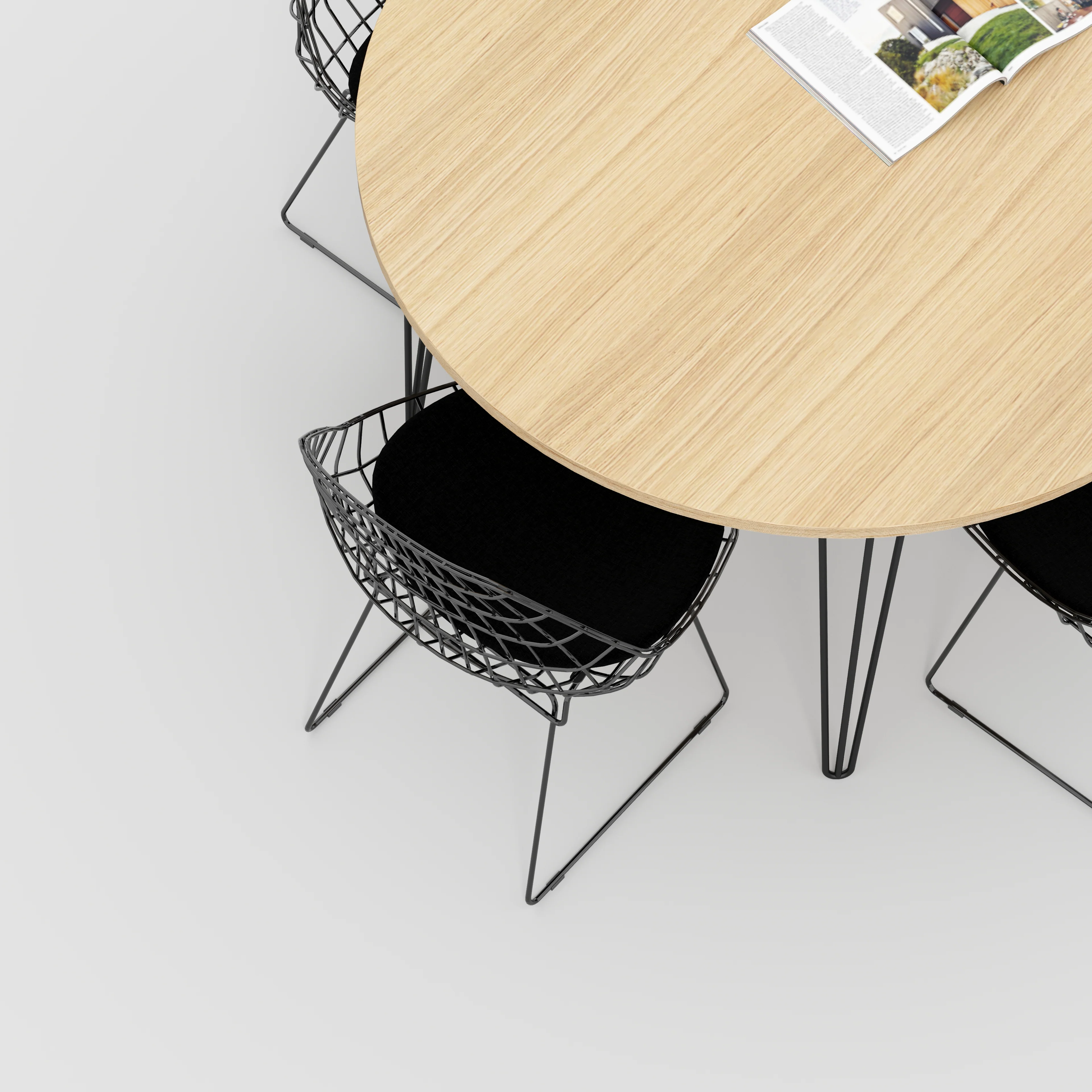 Plywood Round Table with Black Hairpin Legs - Plywood Oak - 1200(dia) x 735(h) - Image 3