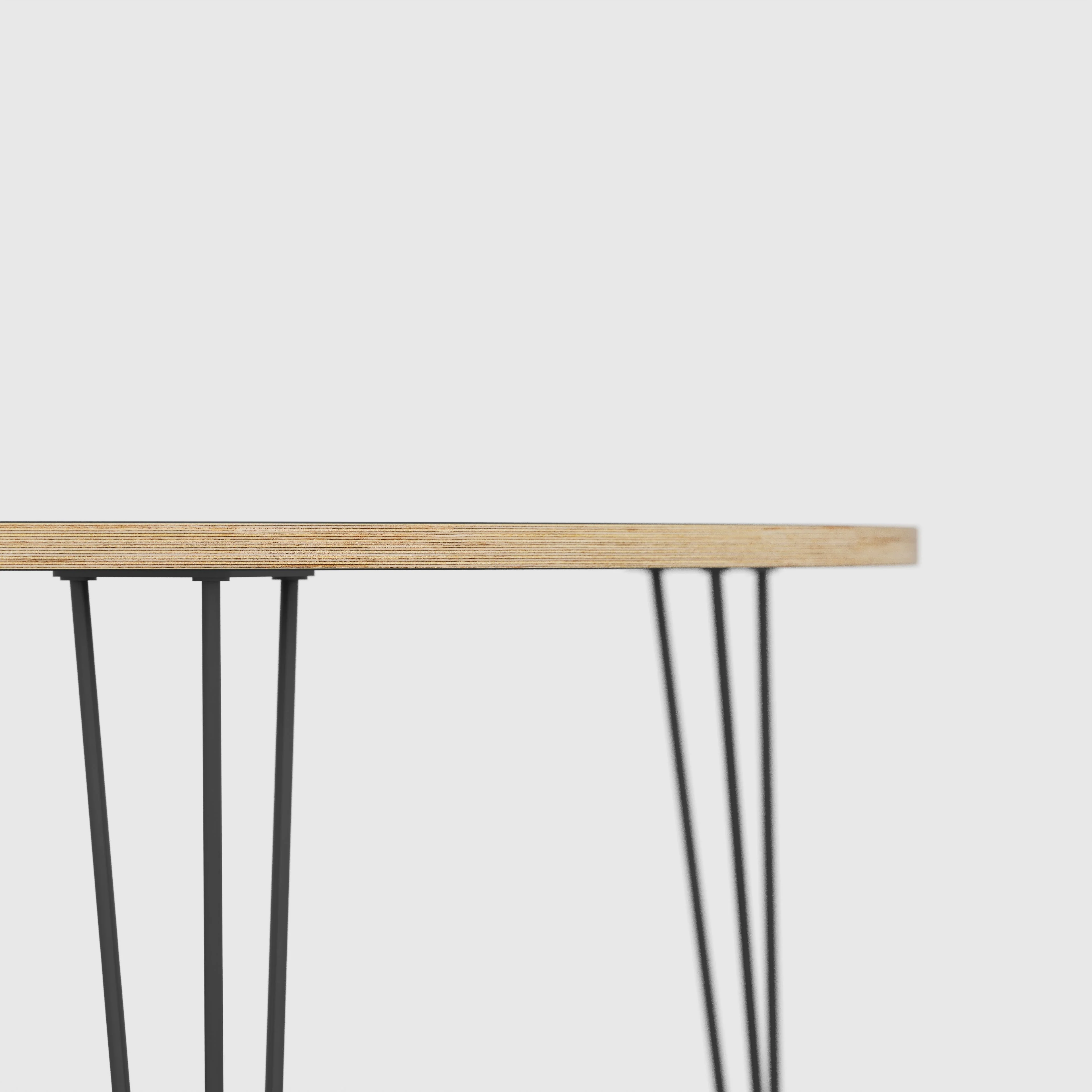 Plywood Round Table with Black Hairpin Legs - Plywood Oak - 1200(dia) x 735(h) - Image 4