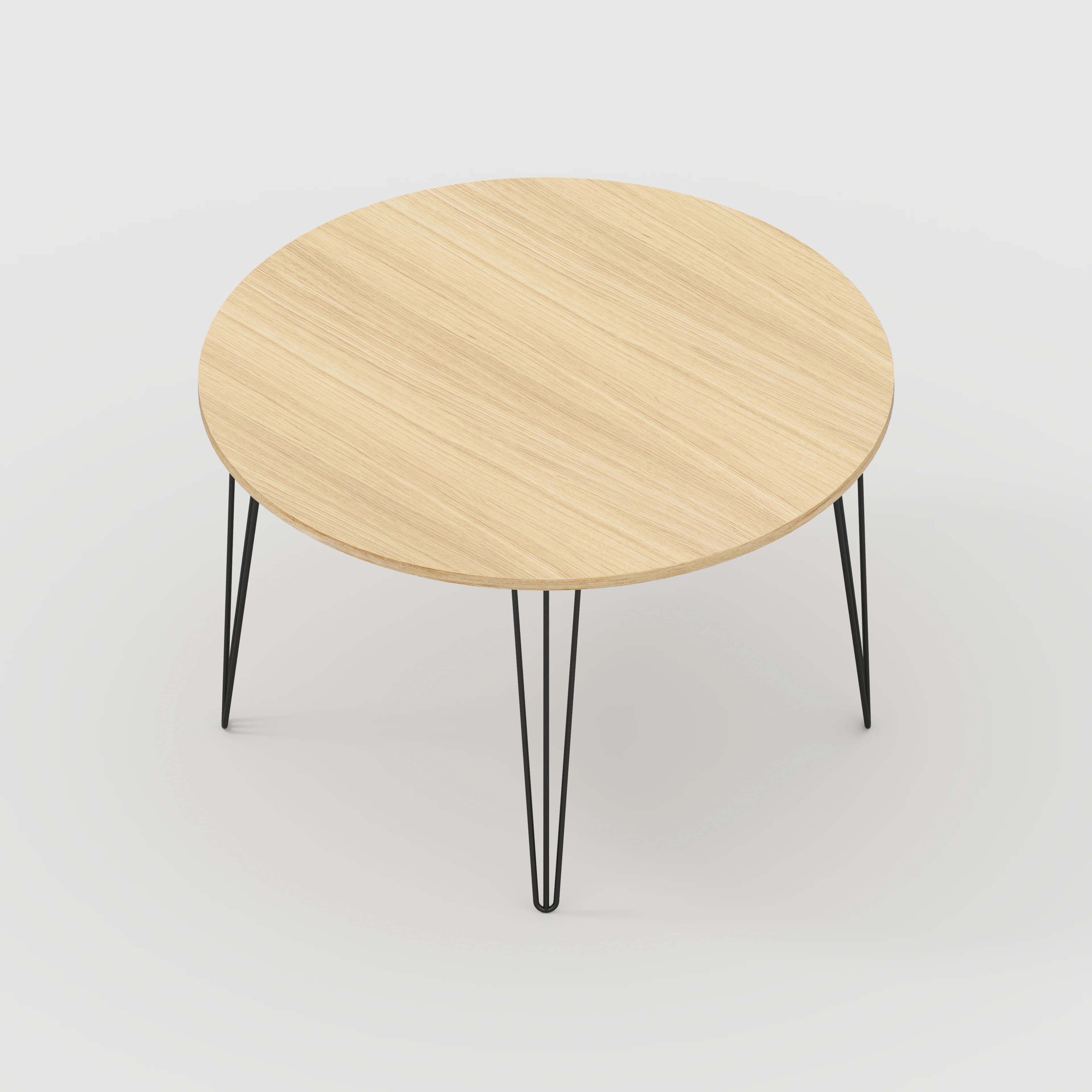 Plywood Round Table with Black Hairpin Legs - Plywood Oak - 1200(dia) x 735(h) - Image 5