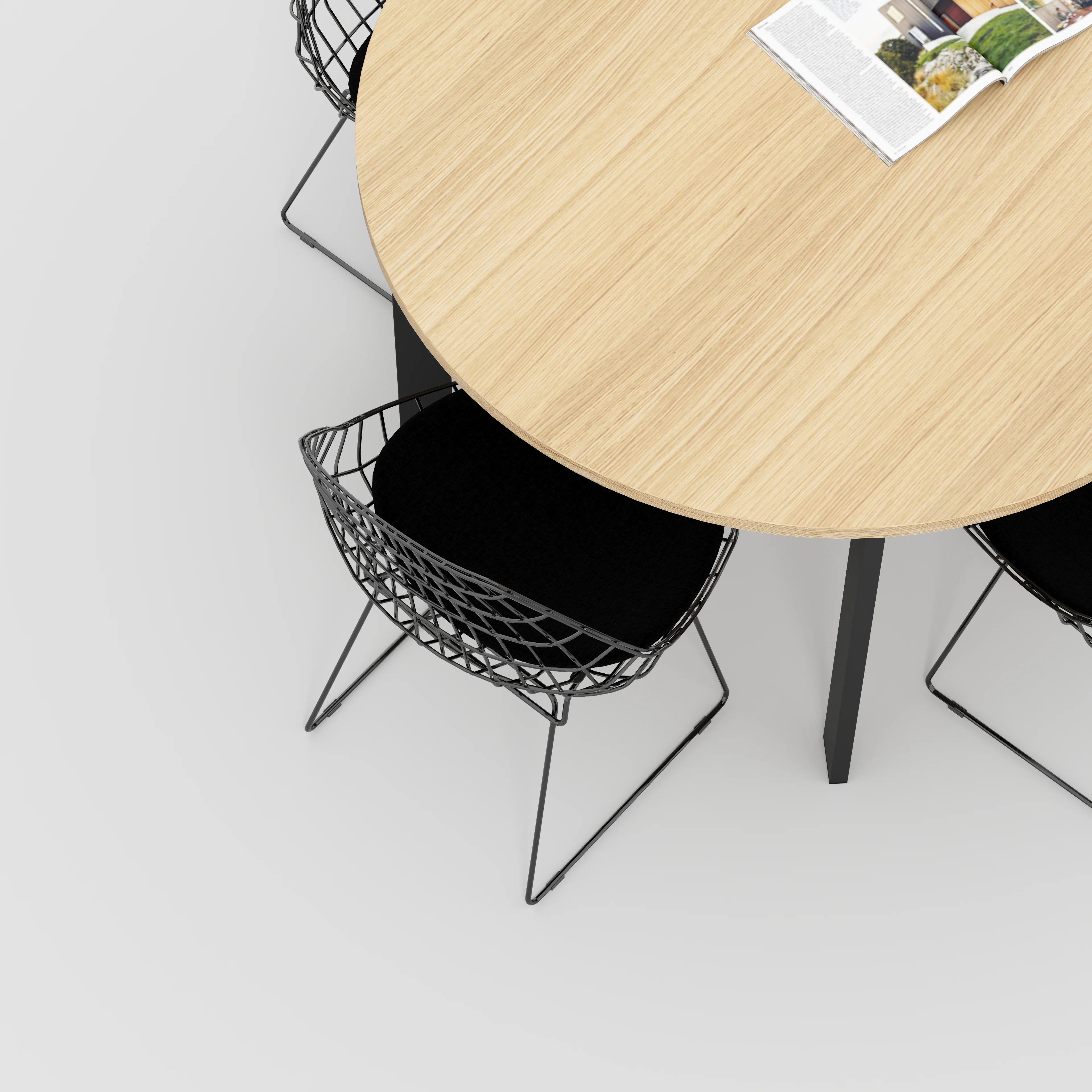 Plywood Round Table with Black Rectangular Single Pin Legs - Plywood Oak - 1200(dia) x 735(h) - Image 3