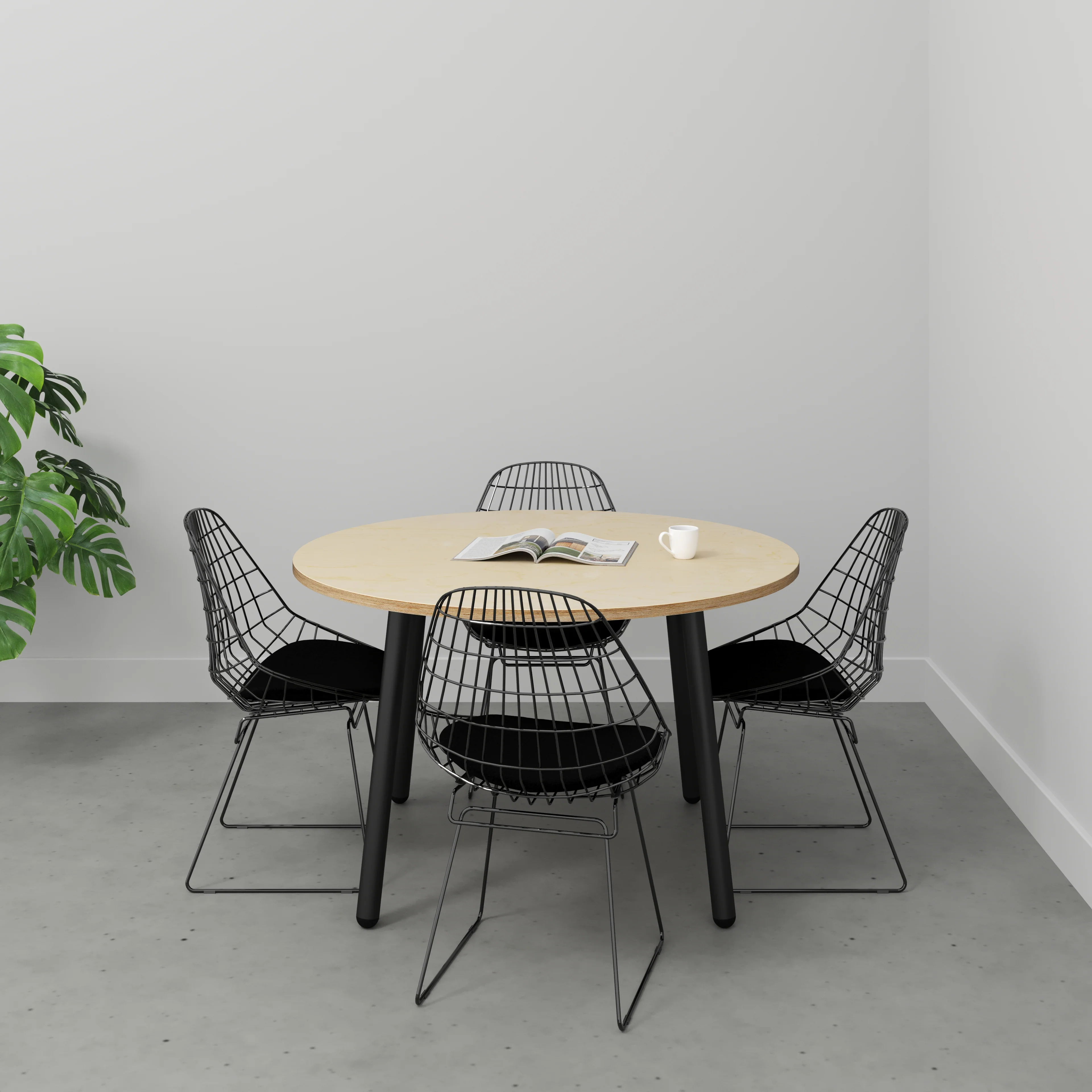 Plywood Round Table with Black Round Single Pin Legs - Plywood Birch - 1200(dia) x 735(h) - Image 2