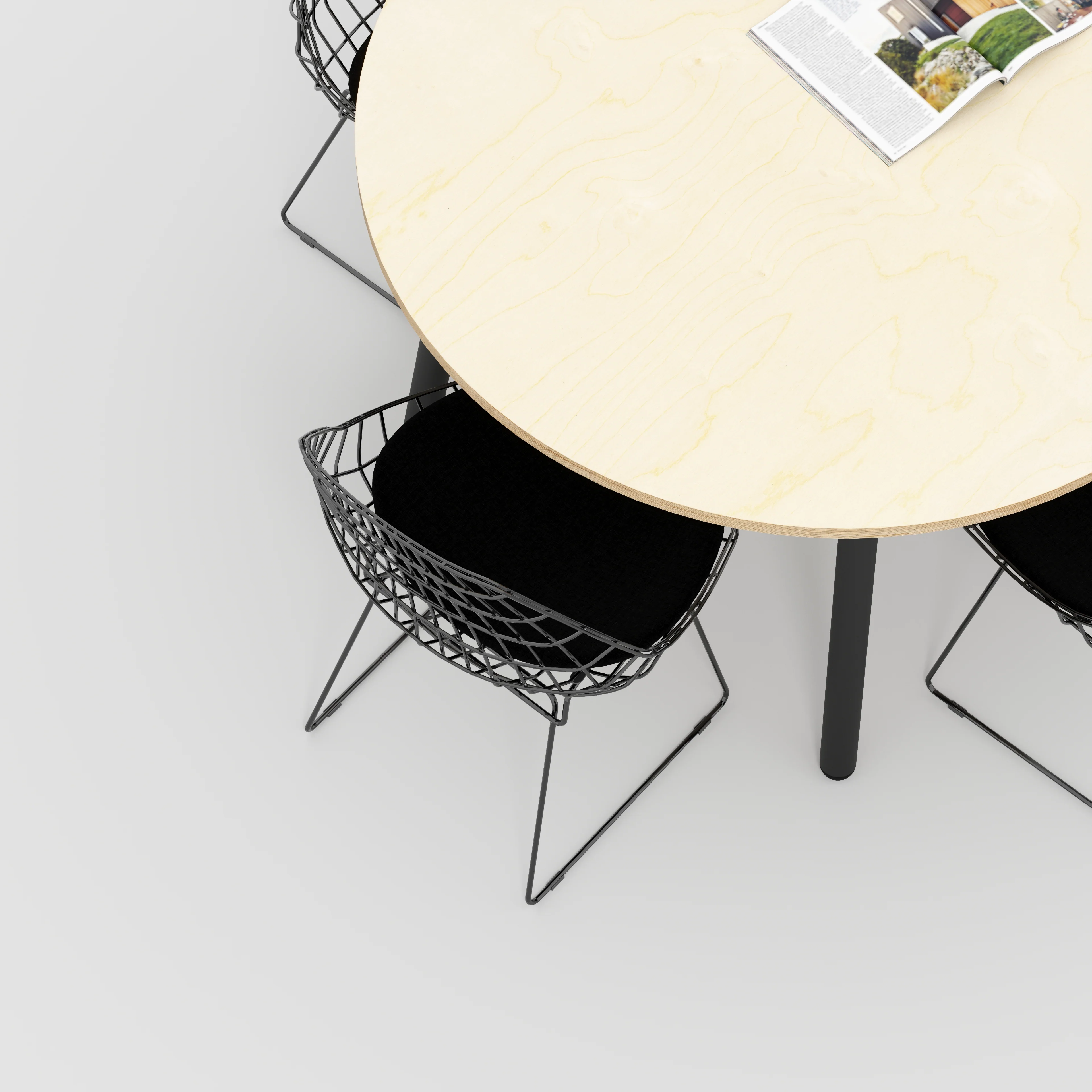 Plywood Round Table with Black Round Single Pin Legs - Plywood Birch - 1200(dia) x 735(h) - Image 3