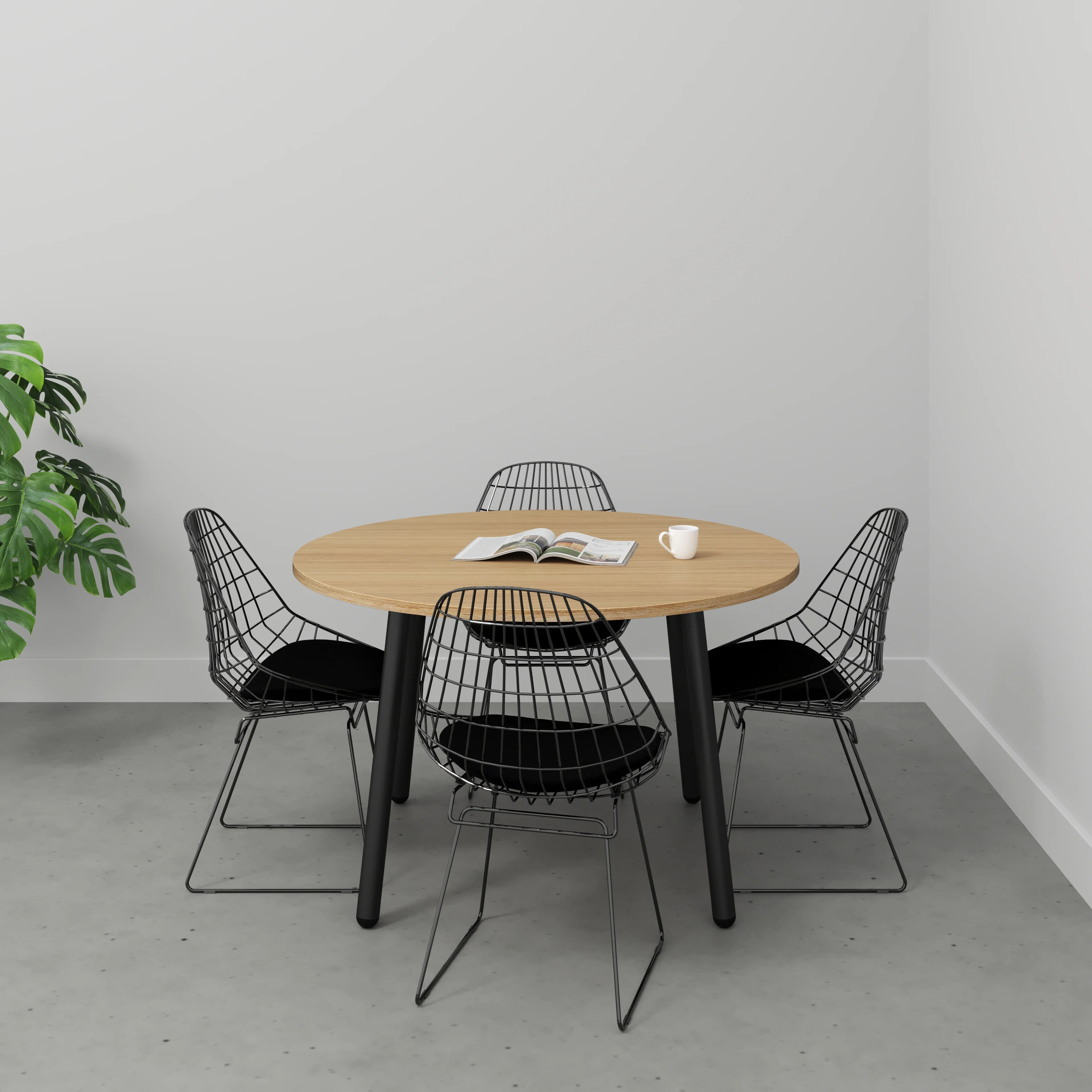 Plywood Round Table with Black Round Single Pin Legs - Plywood Oak - 1200(dia) x 735(h) - Image 2