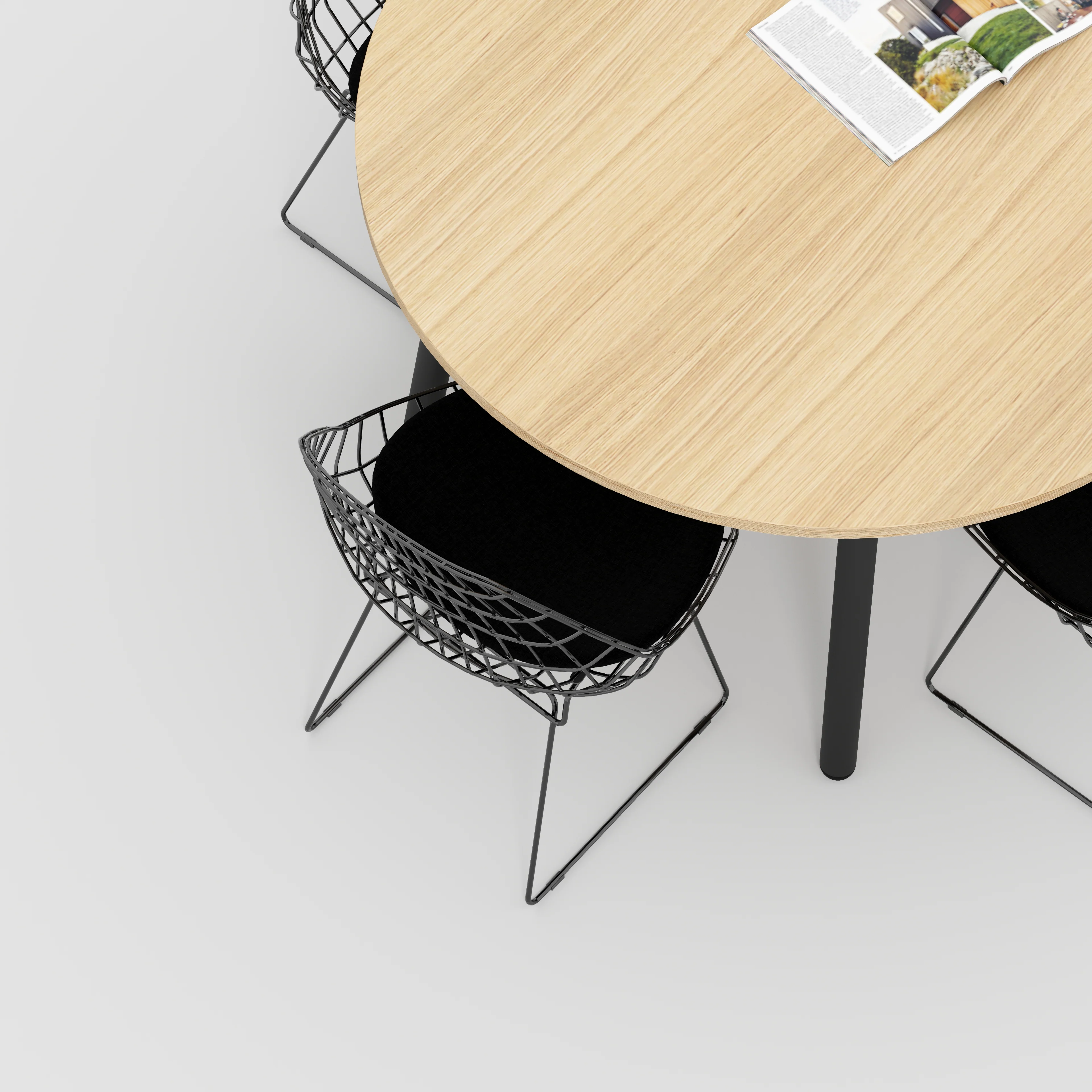 Plywood Round Table with Black Round Single Pin Legs - Plywood Oak - 1200(dia) x 735(h) - Image 3