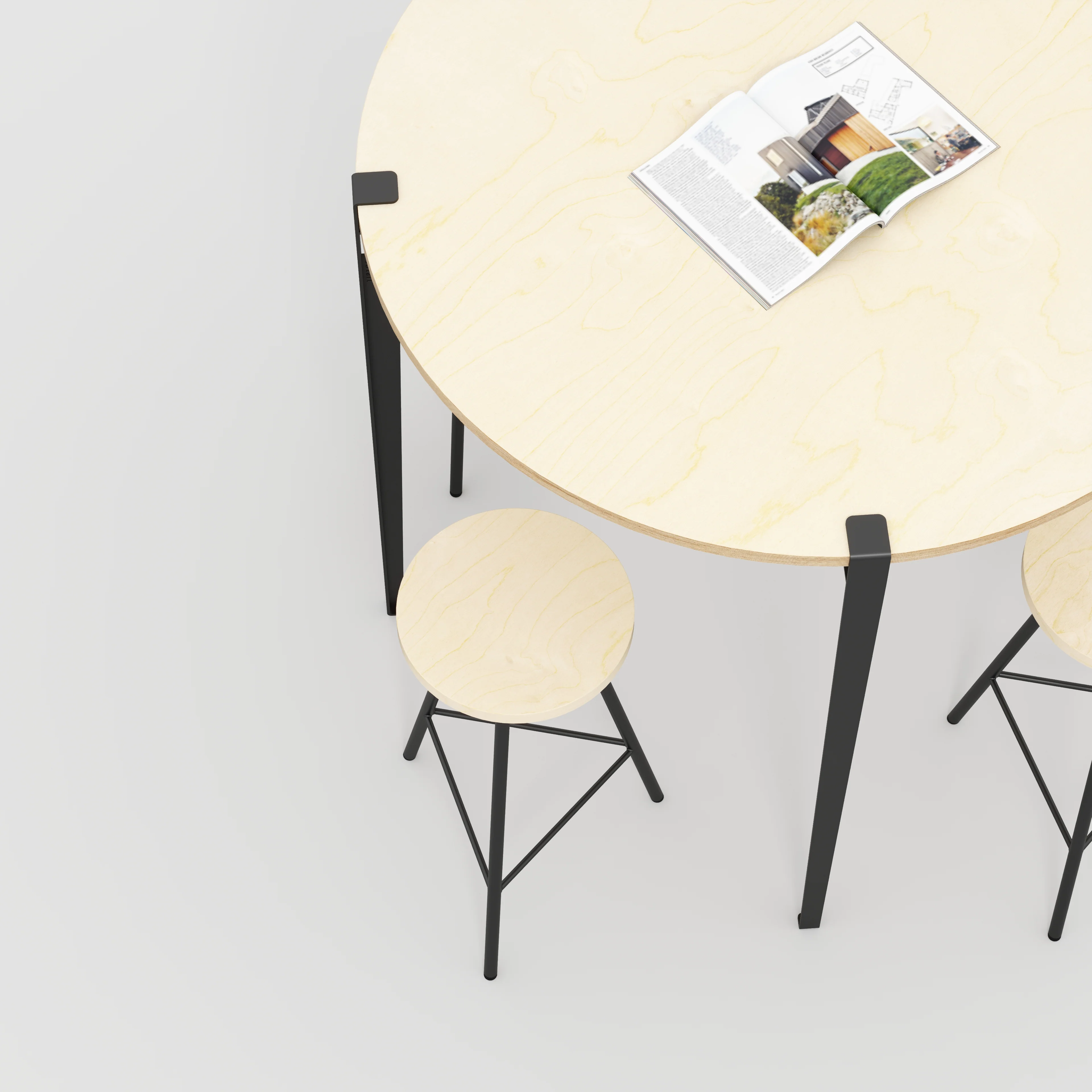 Plywood Round Table with Black Tiptoe Legs - Plywood Birch - 1200(dia) x 1100(h) - Image 3