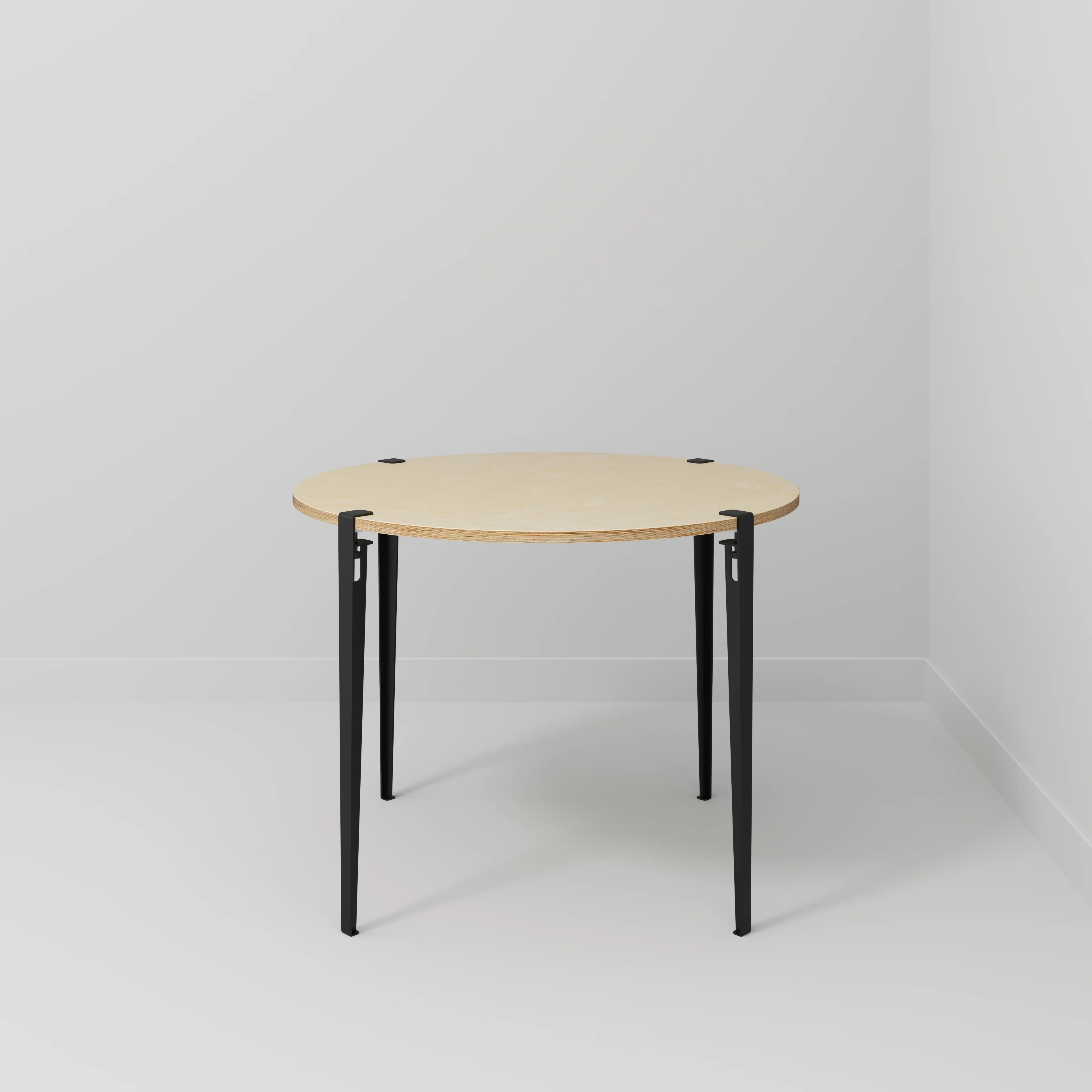 Plywood Round Table with Black Tiptoe Legs - Plywood Birch - 1200(dia) x 900(h) - Image 2