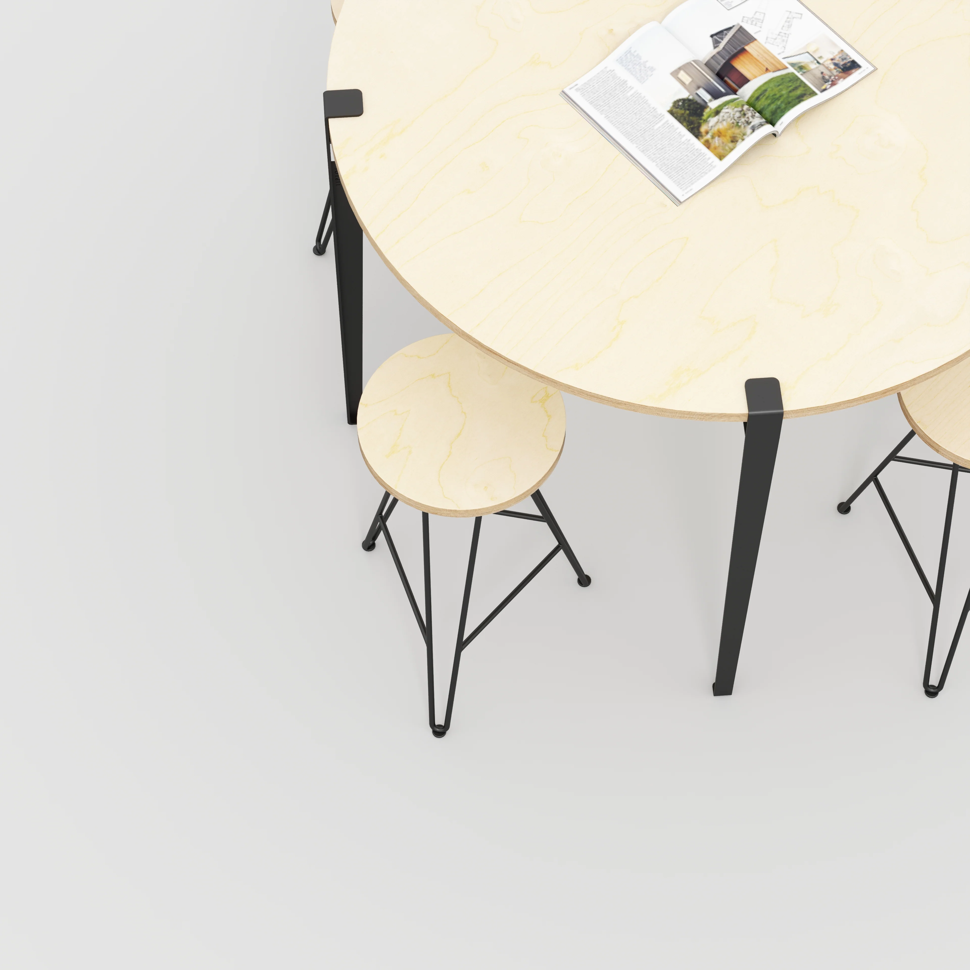 Plywood Round Table with Black Tiptoe Legs - Plywood Birch - 1200(dia) x 900(h) - Image 5
