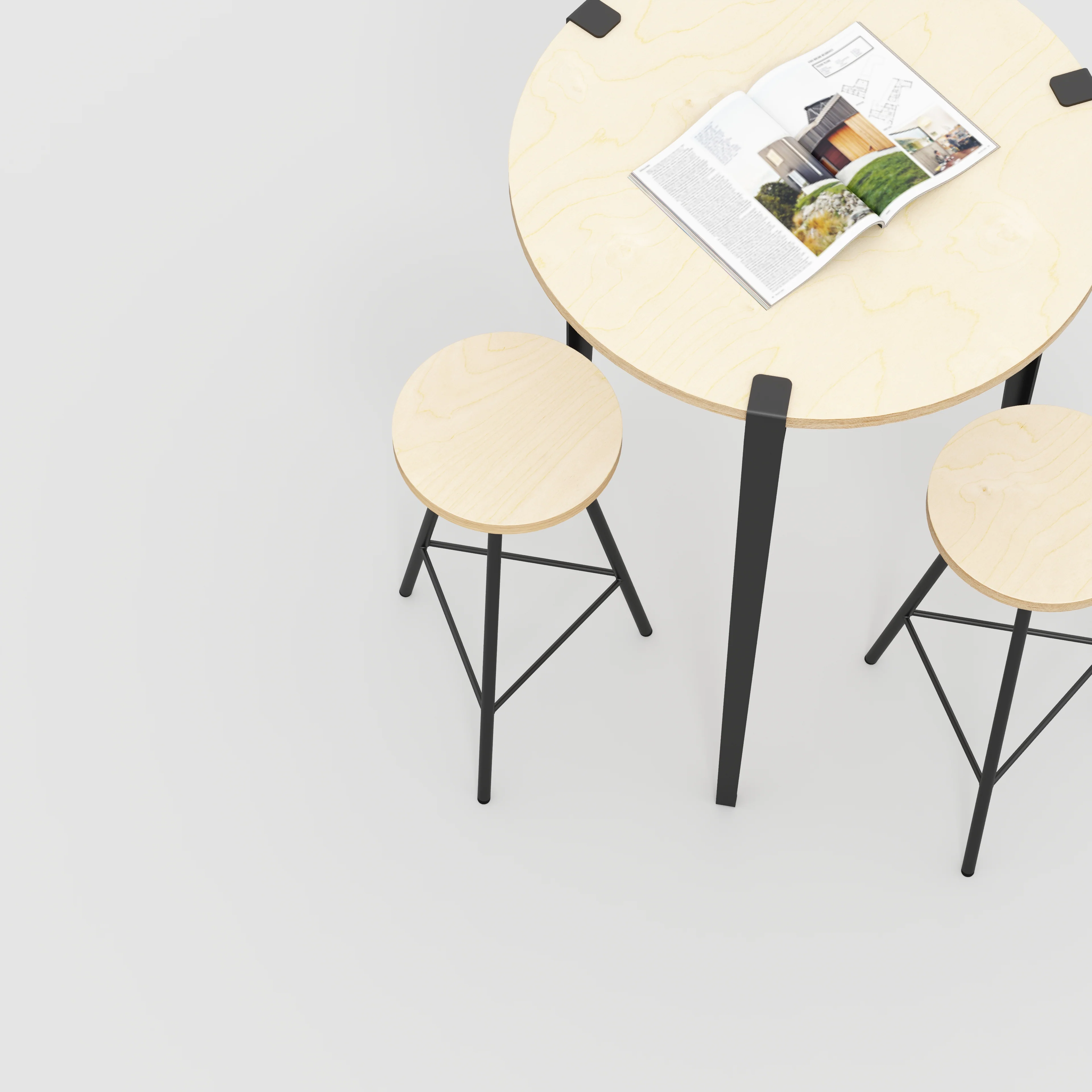 Plywood Round Table with Black Tiptoe Legs - Plywood Birch - 800(dia) x 1100(h) - Image 3