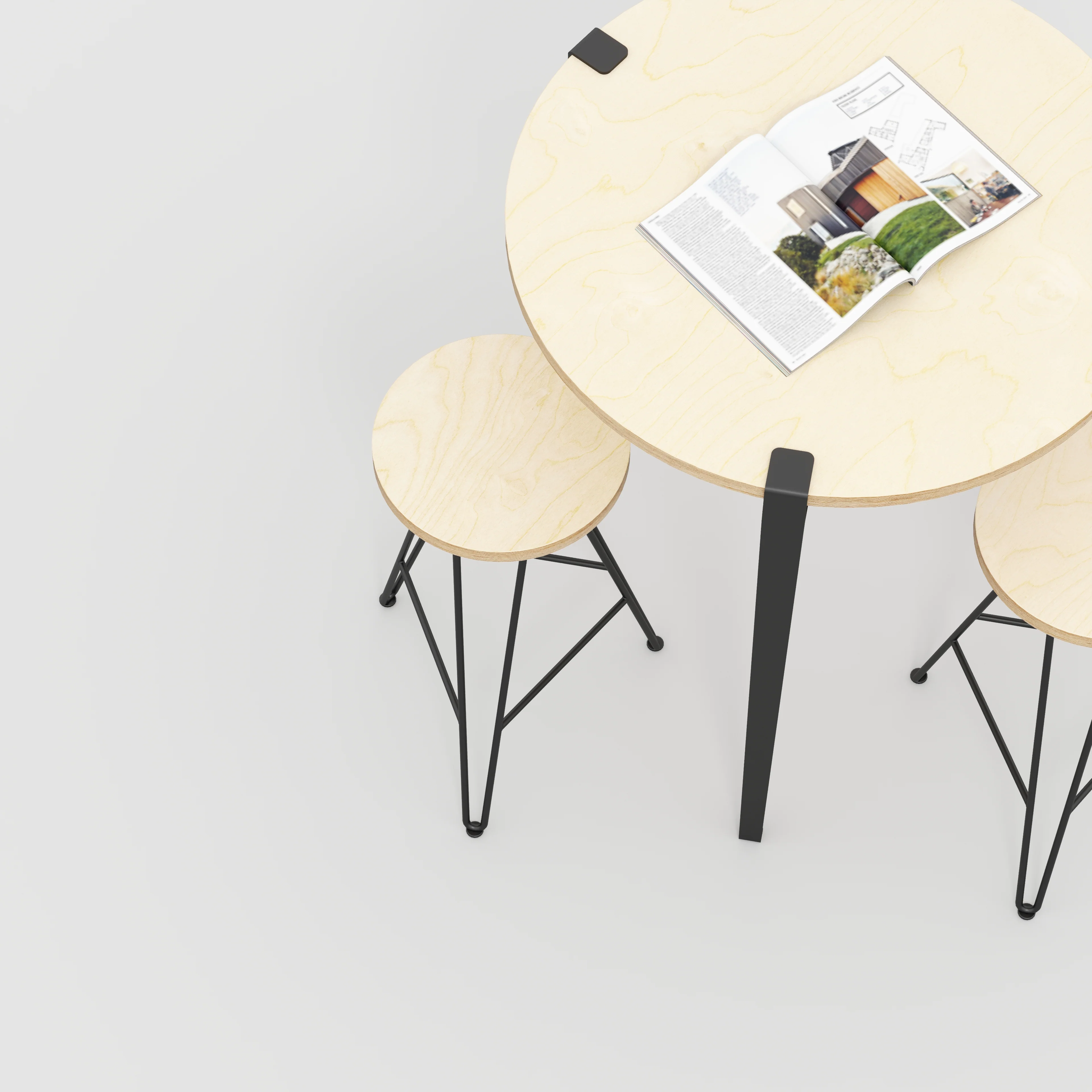 Plywood Round Table with Black Tiptoe Legs - Plywood Birch - 800(dia) x 900(h) - Image 3