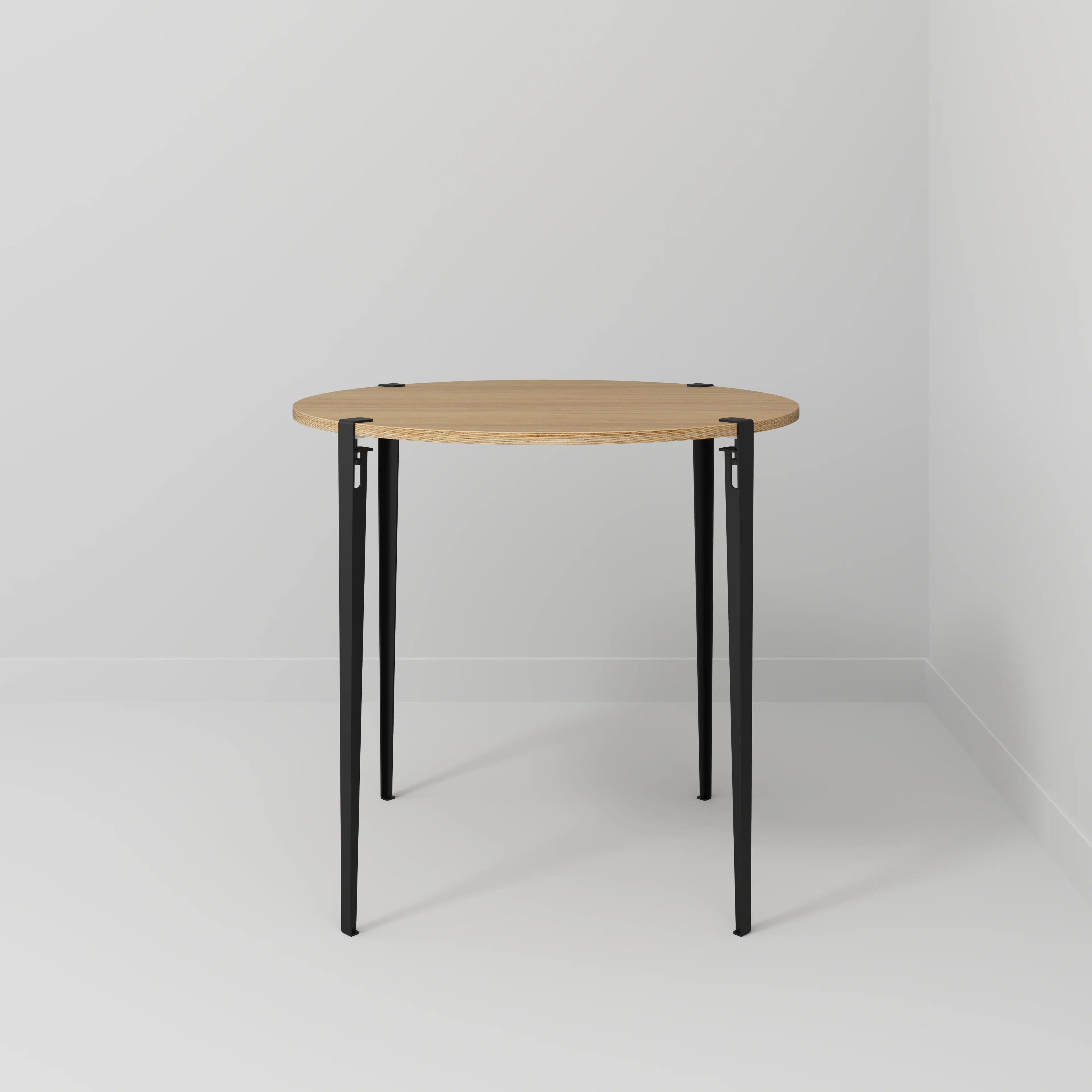 Plywood Round Table with Black Tiptoe Legs - Plywood Oak - 1200(dia) x 1100(h) - Image 2
