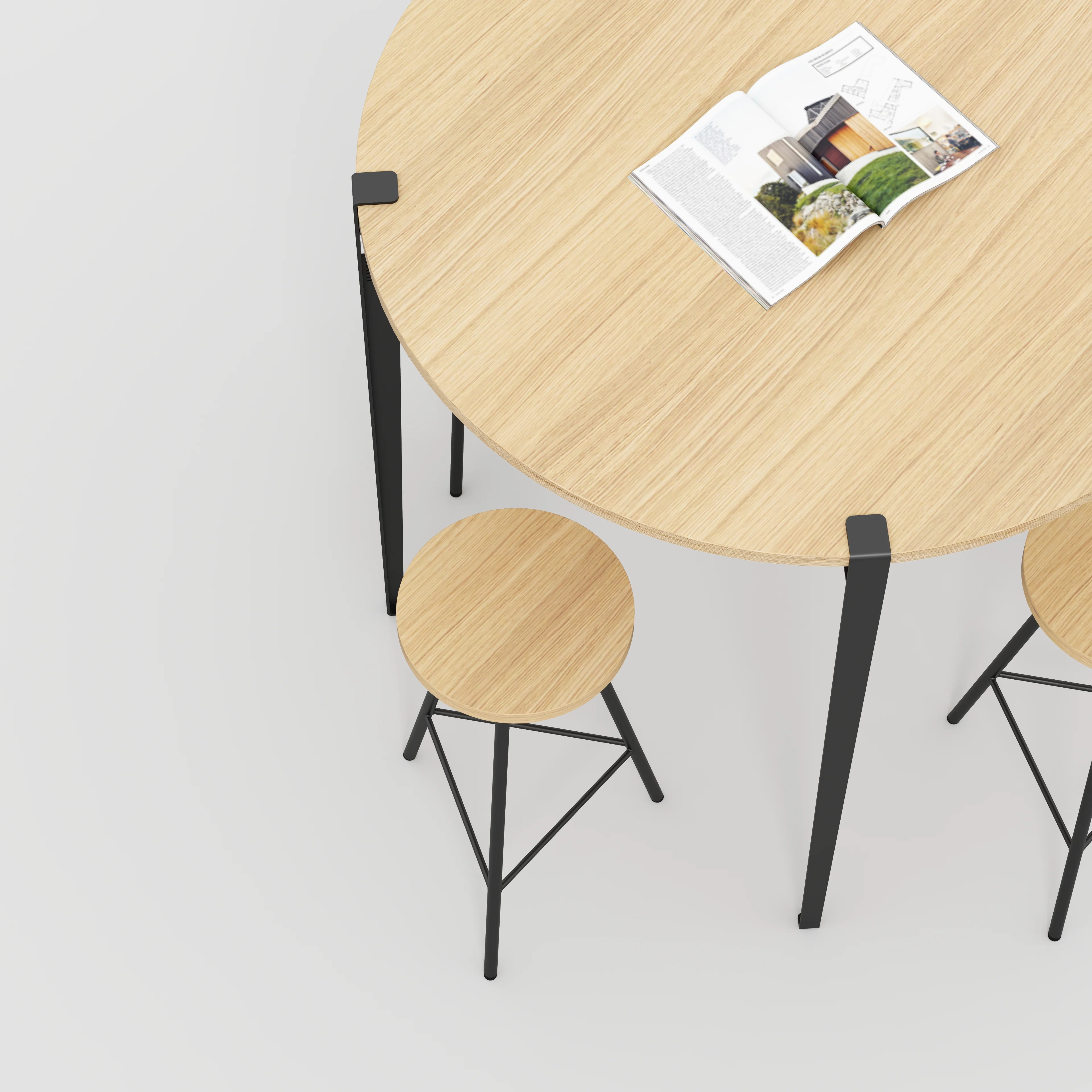Plywood Round Table with Black Tiptoe Legs - Plywood Oak - 1200(dia) x 1100(h) - Image 3