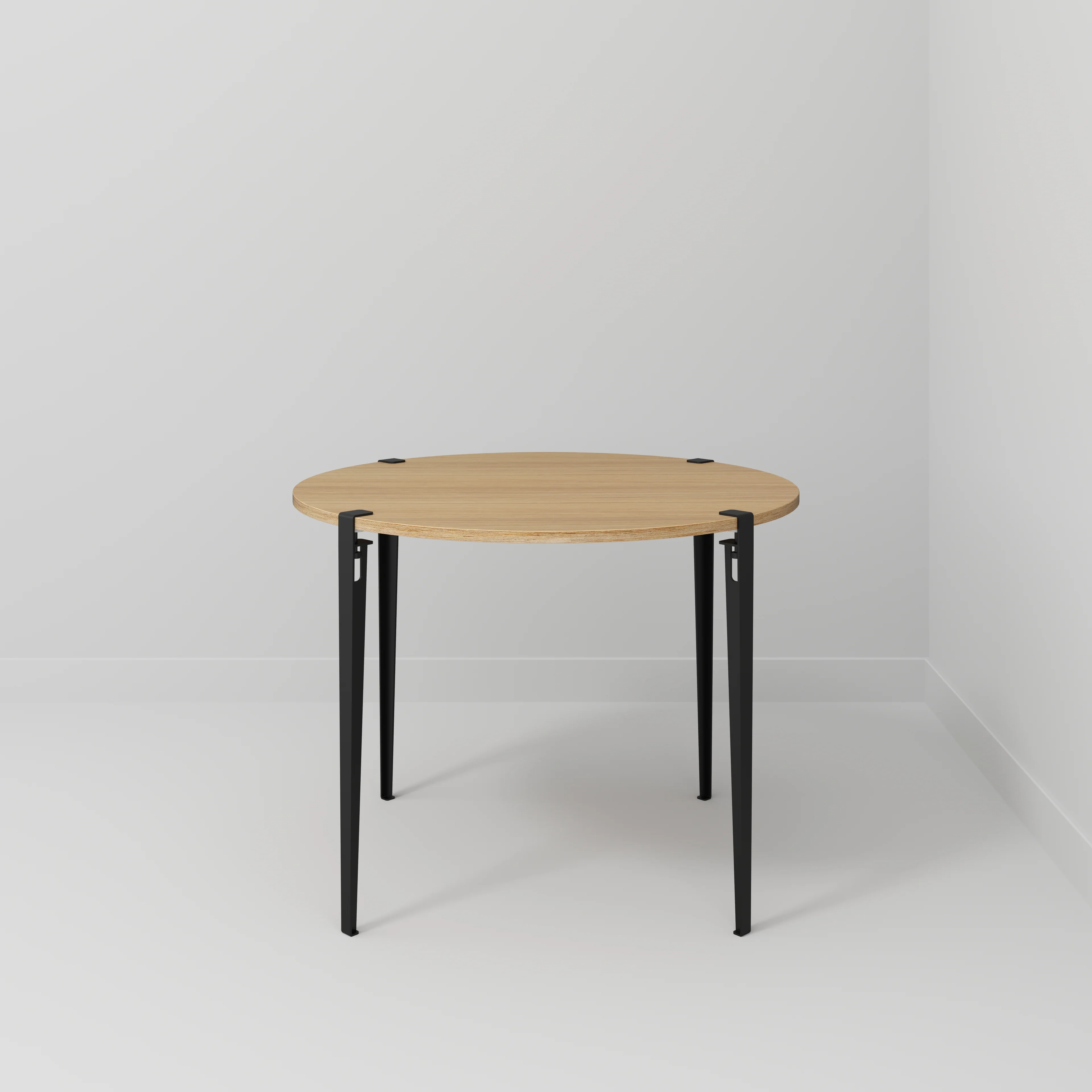 Plywood Round Table with Black Tiptoe Legs - Plywood Oak - 1200(dia) x 900(h) - Image 2