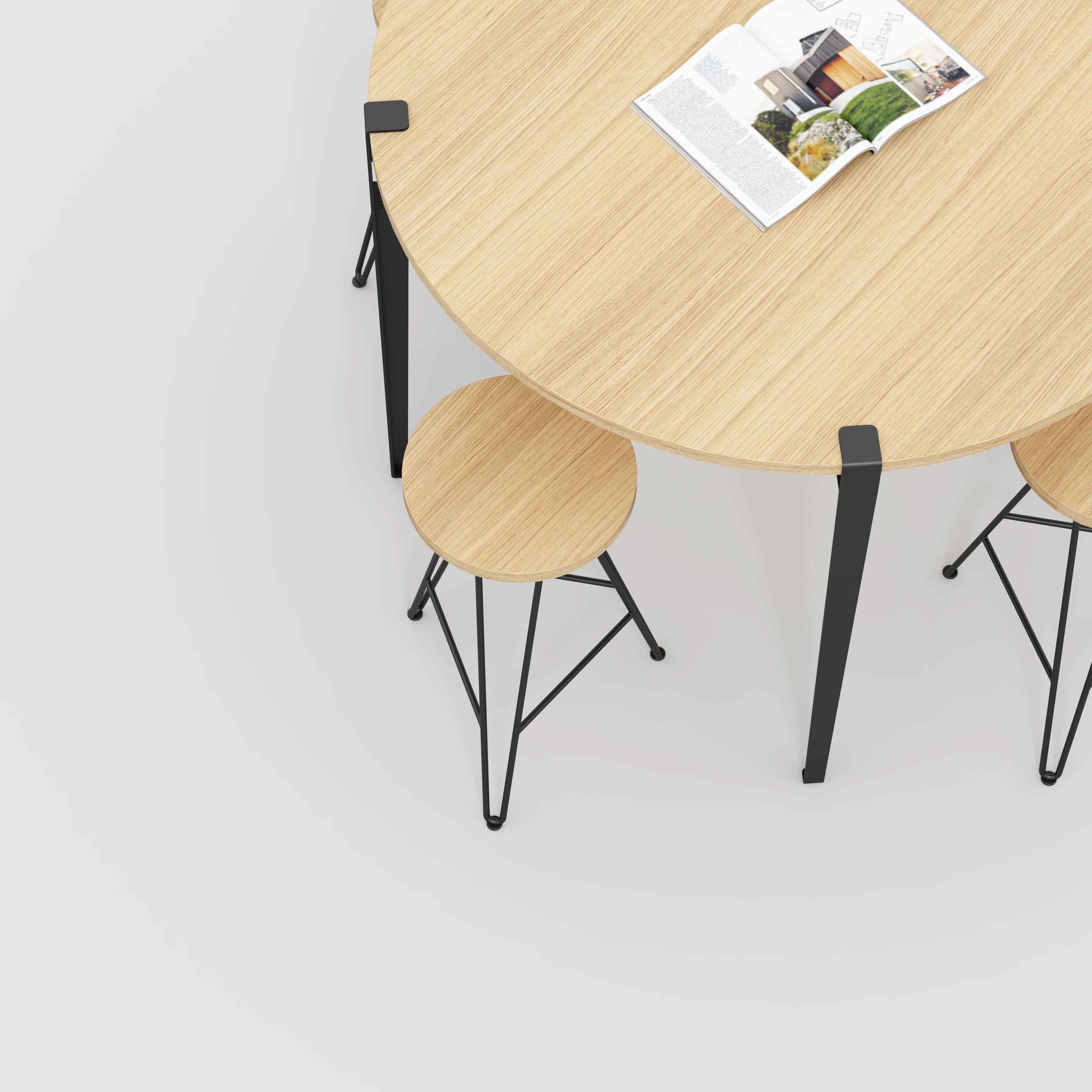 Plywood Round Table with Black Tiptoe Legs - Plywood Oak - 1200(dia) x 900(h) - Image 3