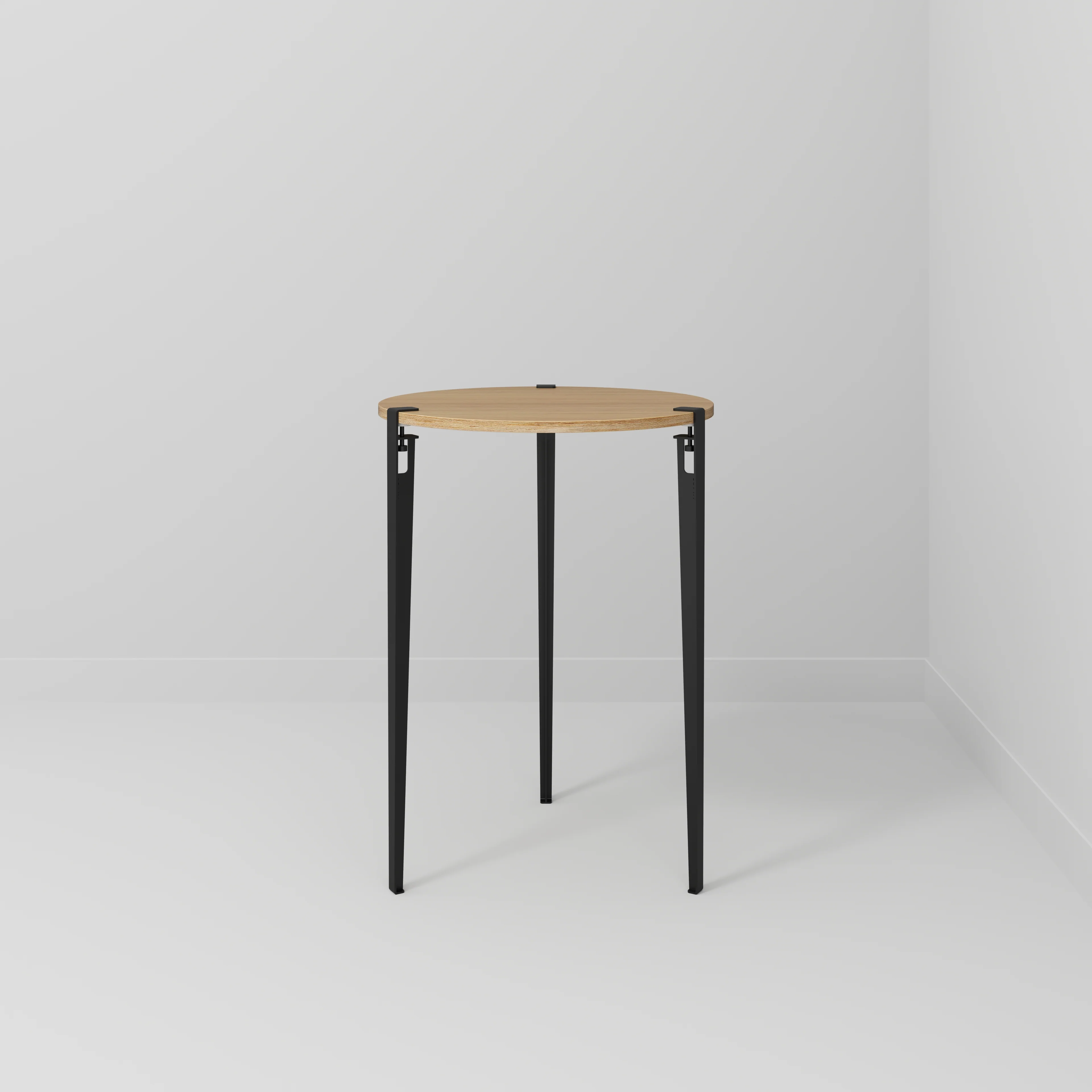Plywood Round Table with Black Tiptoe Legs - Plywood Oak - 800(dia) x 1100(h) - Image 2