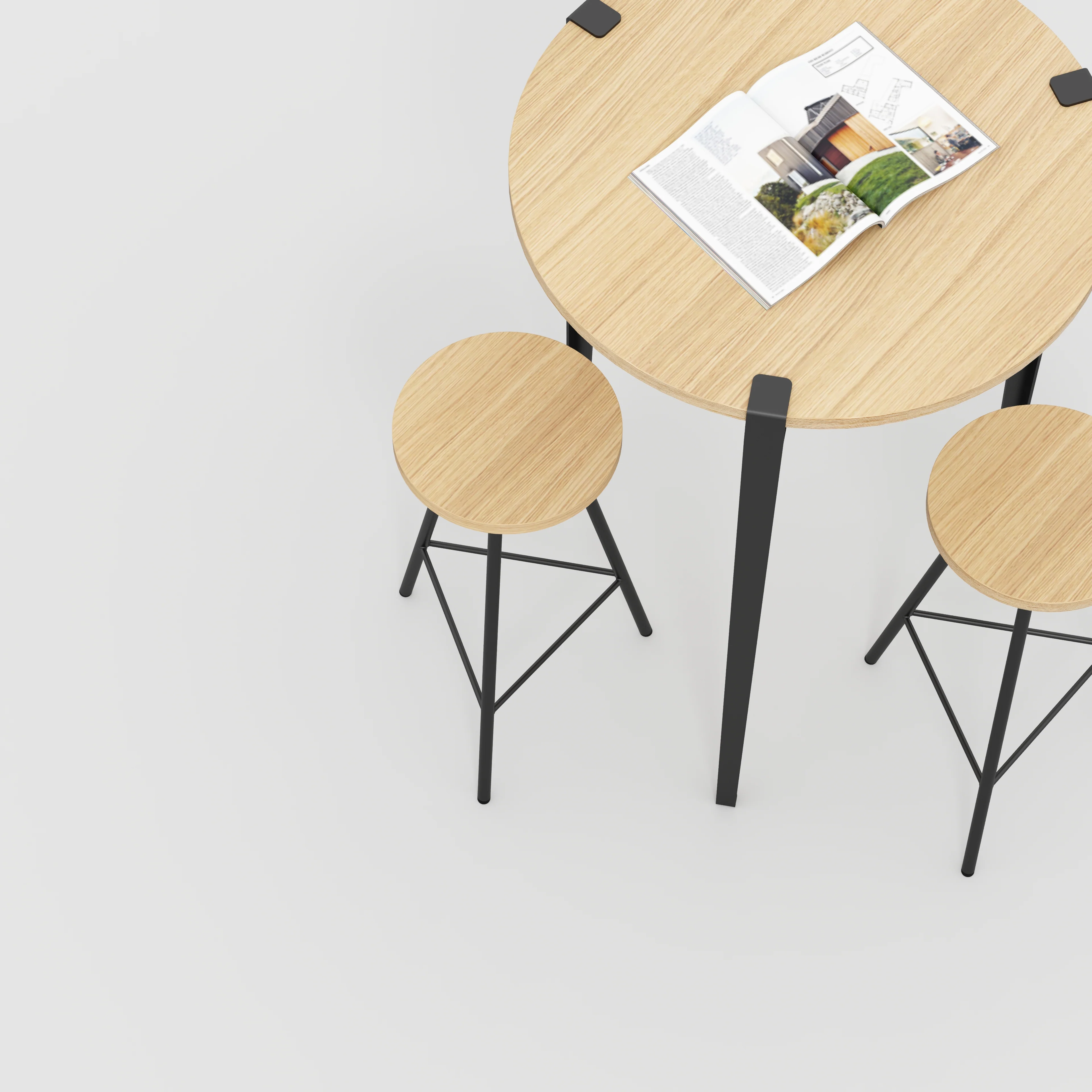 Plywood Round Table with Black Tiptoe Legs - Plywood Oak - 800(dia) x 1100(h) - Image 3