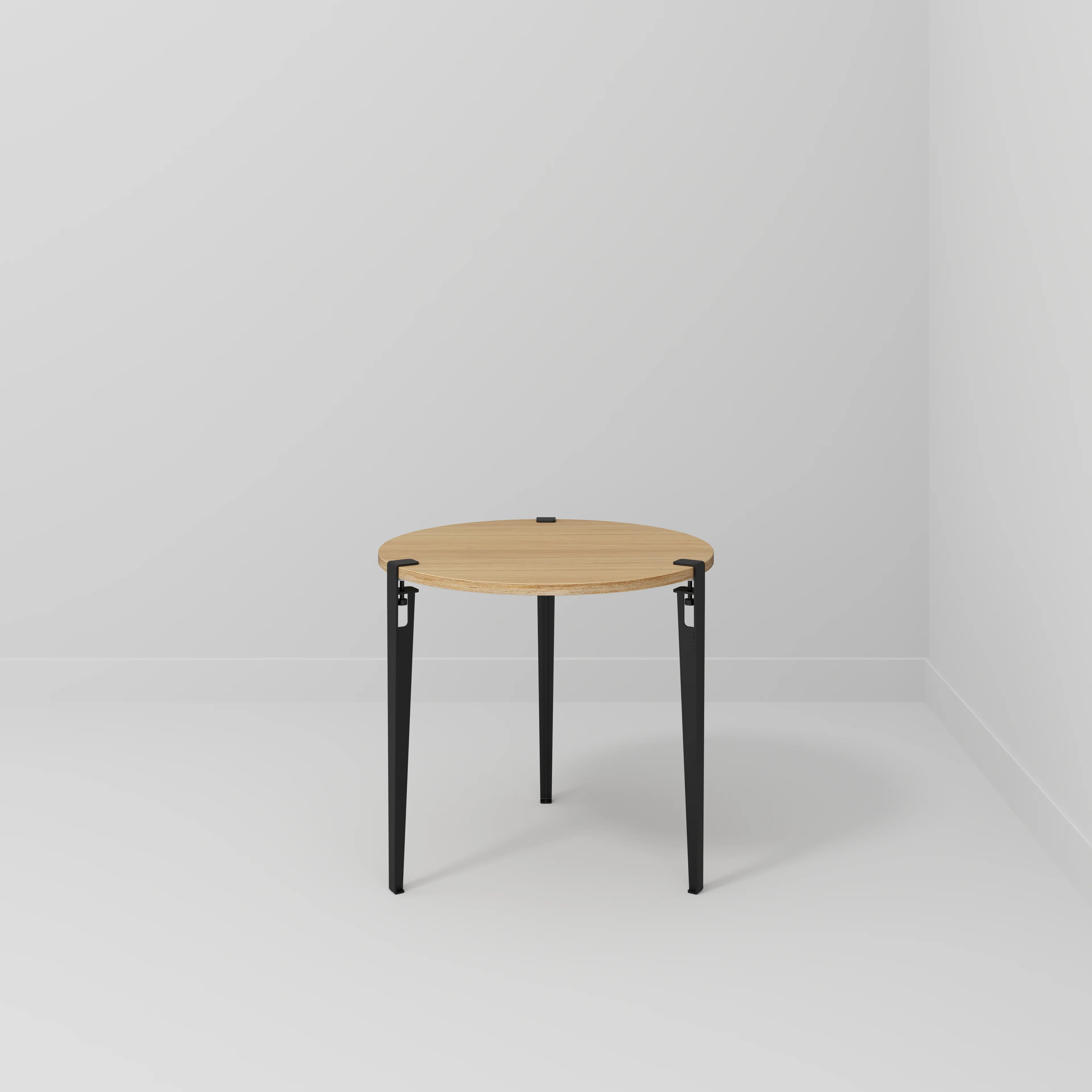 Plywood Round Table with Black Tiptoe Legs - Plywood Oak - 800(dia) x 750(h) - Image 2