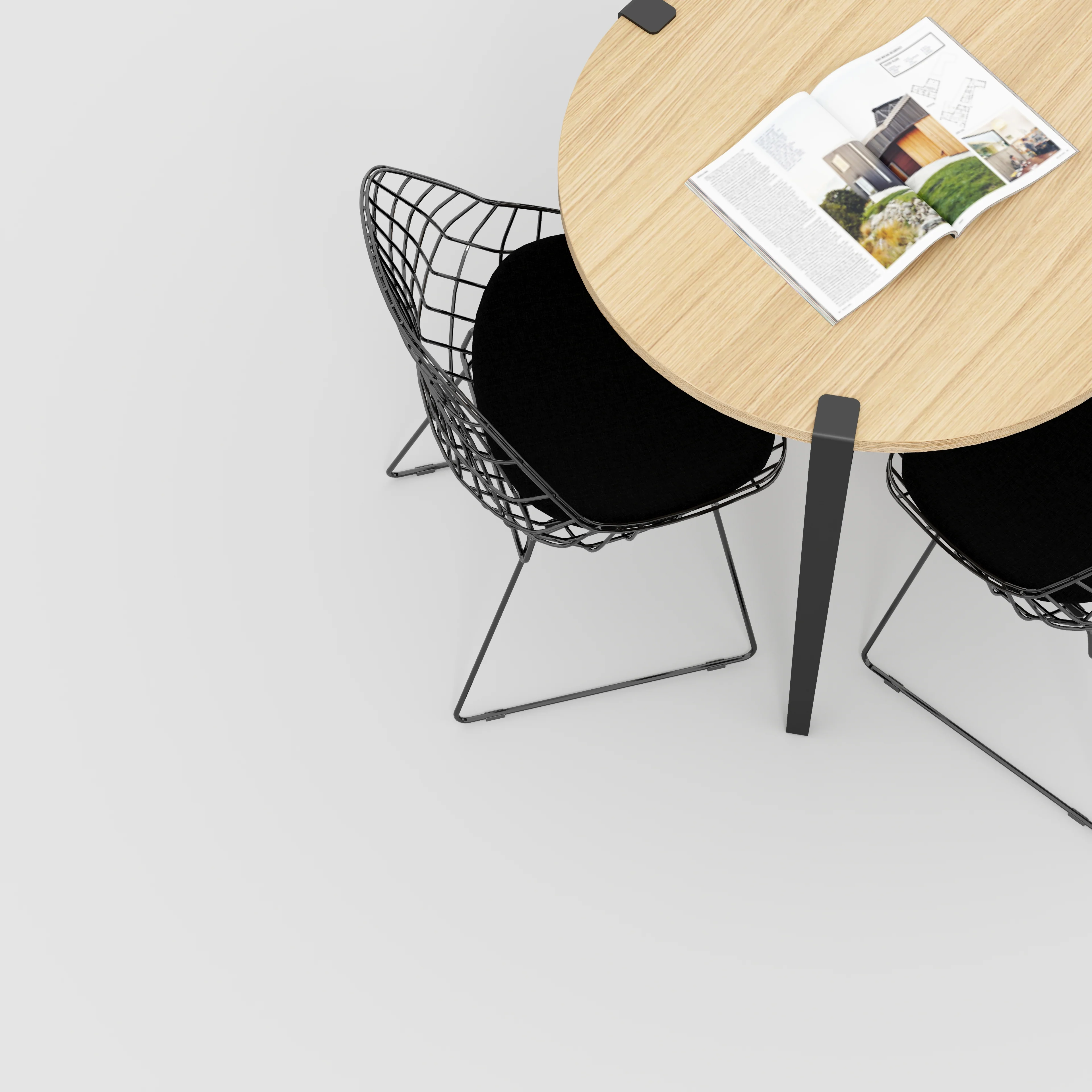 Plywood Round Table with Black Tiptoe Legs - Plywood Oak - 800(dia) x 750(h) - Image 3