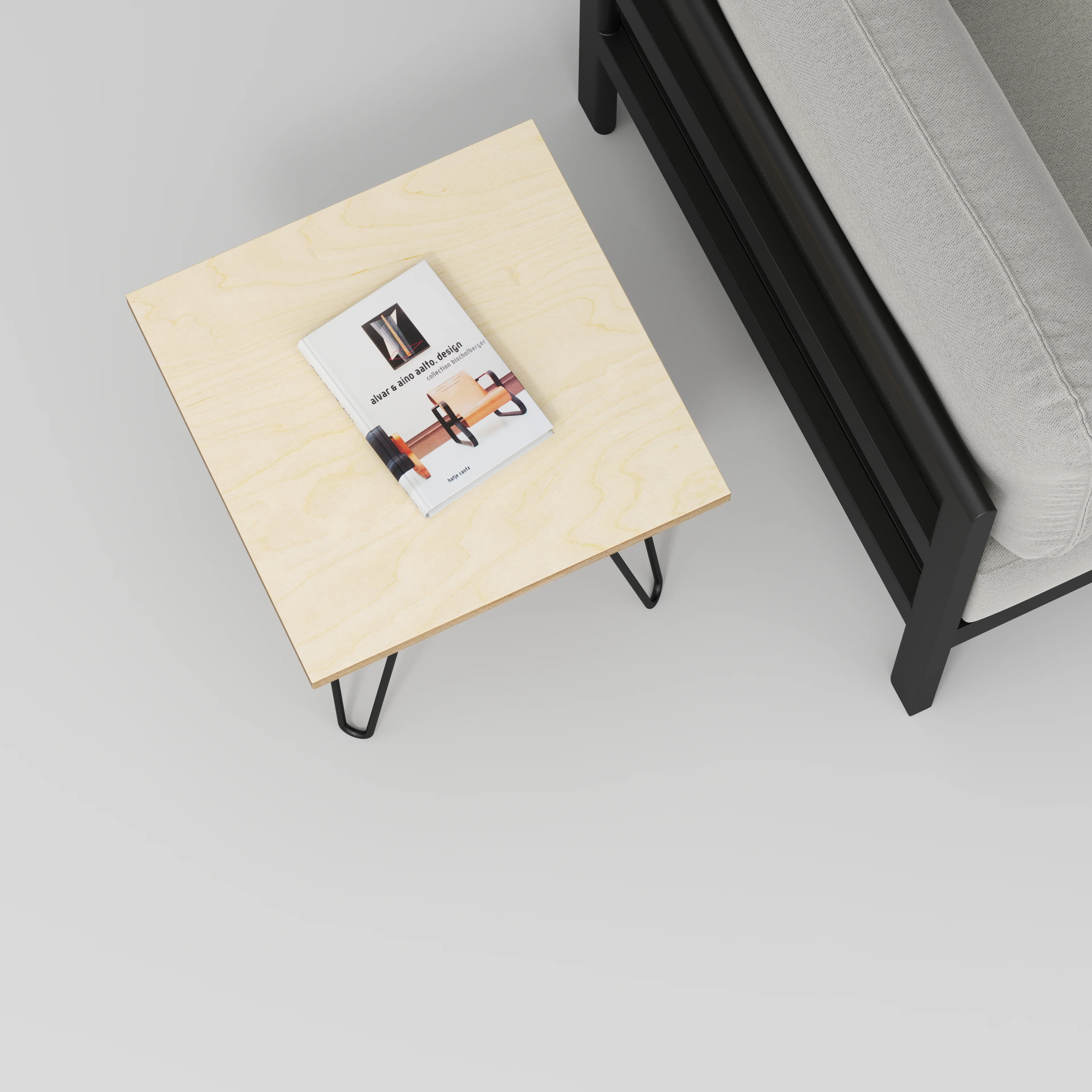 Plywood Side Table with Black Hairpin Legs - Plywood Birch - 500(w) x 500(d) x 425(h) - Image 3