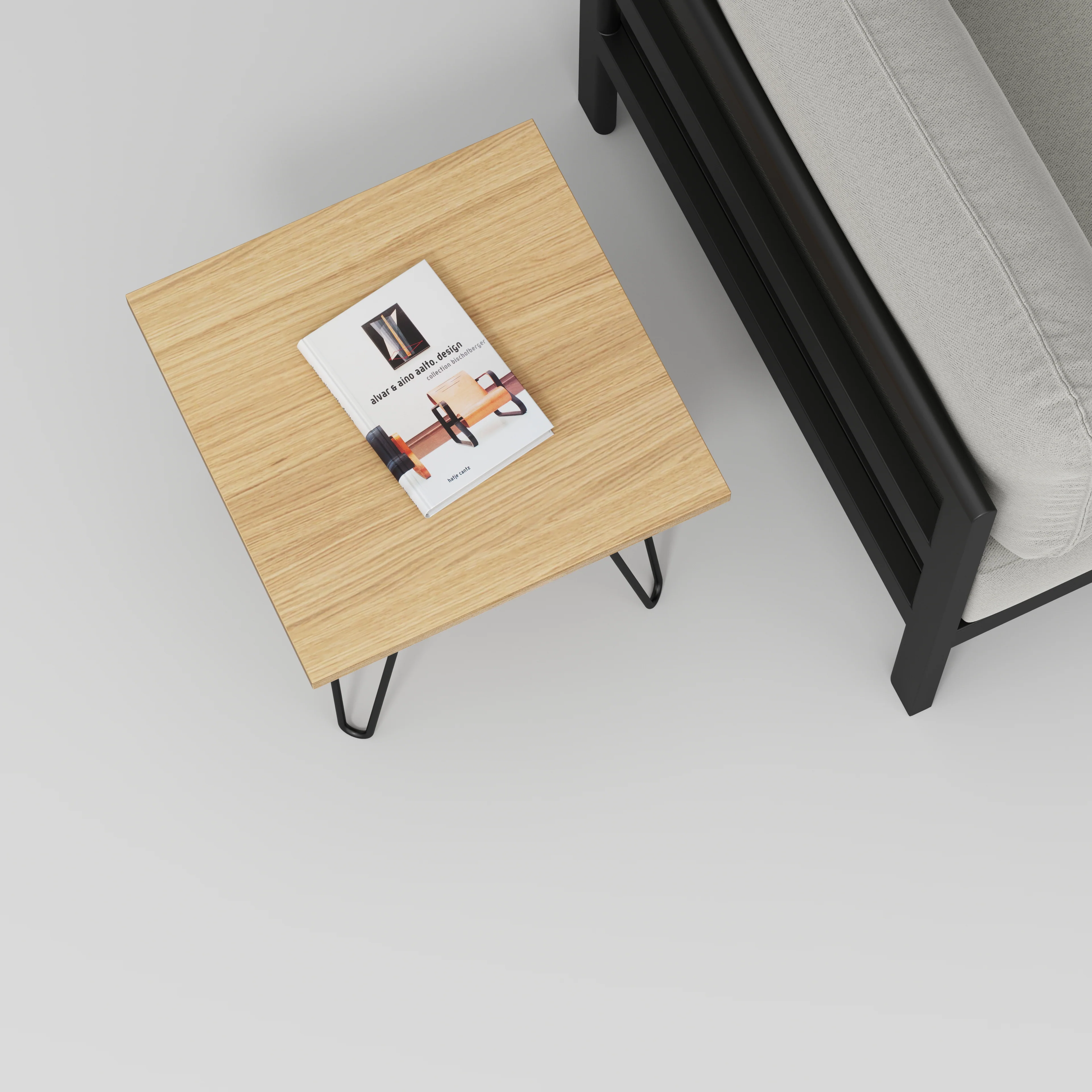 Plywood Side Table with Black Hairpin Legs - Plywood Oak - 500(w) x 500(d) x 425(h) - Image 3