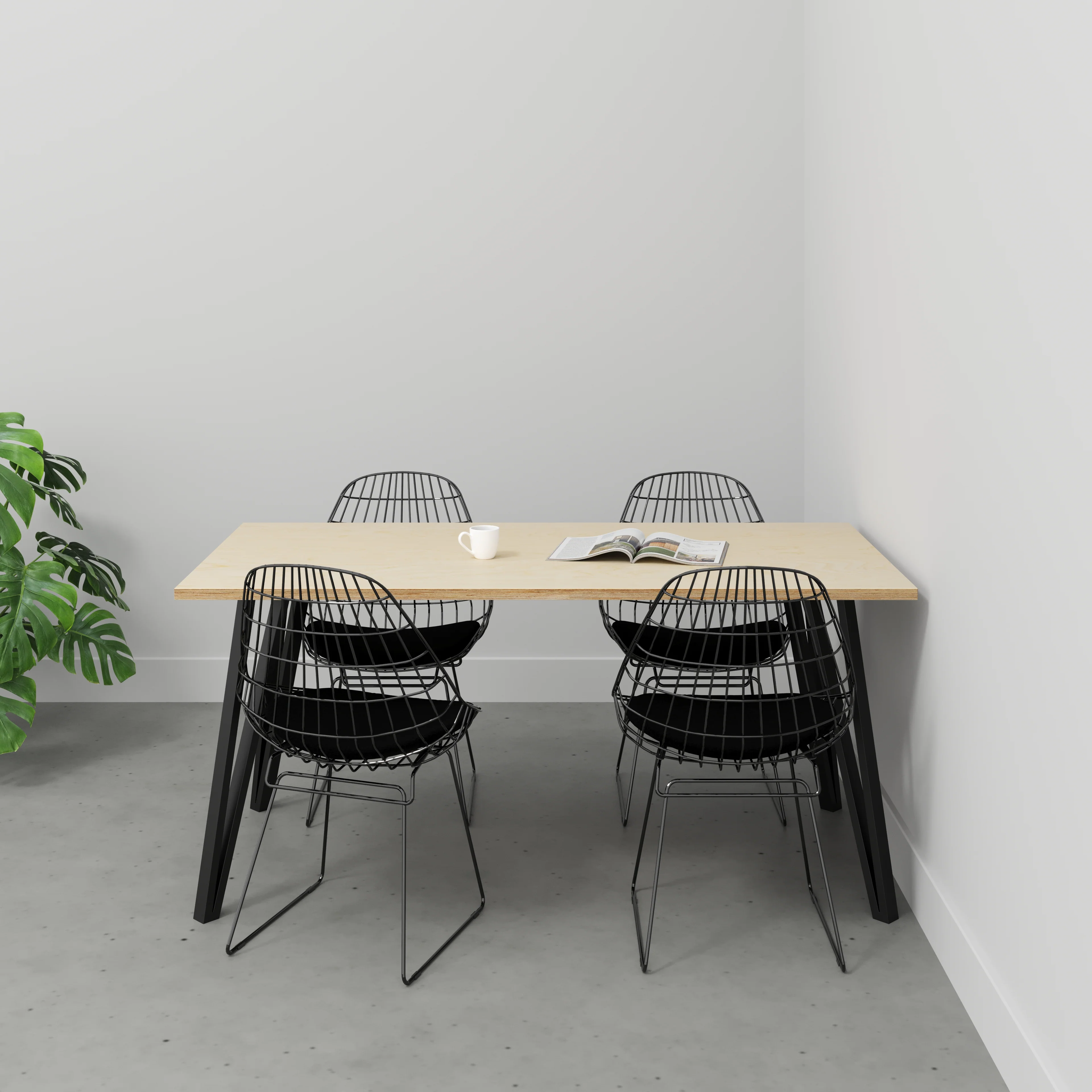 Plywood Table with Black Box Hairpin Legs - Plywood Birch - 1600(w) x 800(d) x 735(h) - Image 2