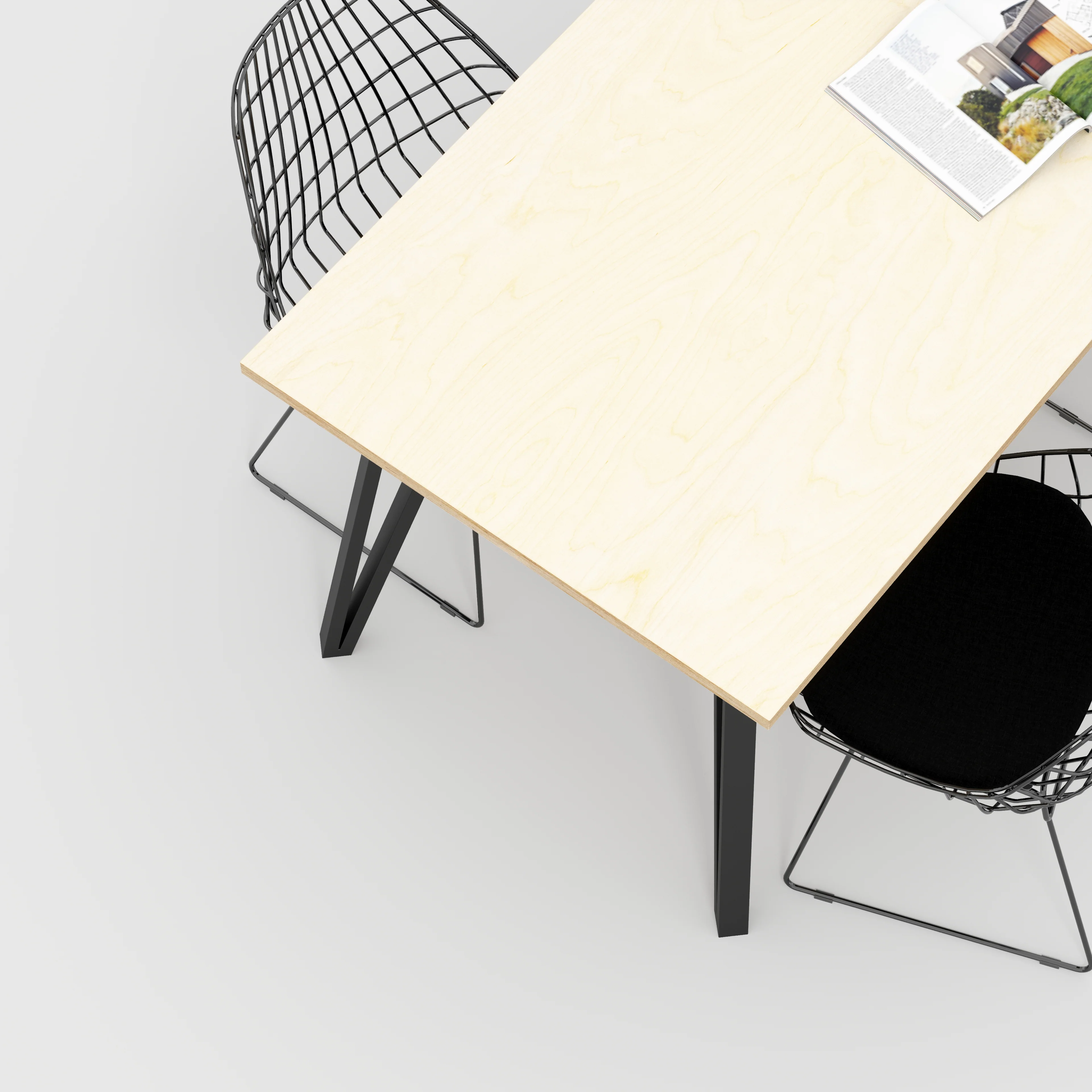 Plywood Table with Black Box Hairpin Legs - Plywood Birch - 1600(w) x 800(d) x 735(h) - Image 3