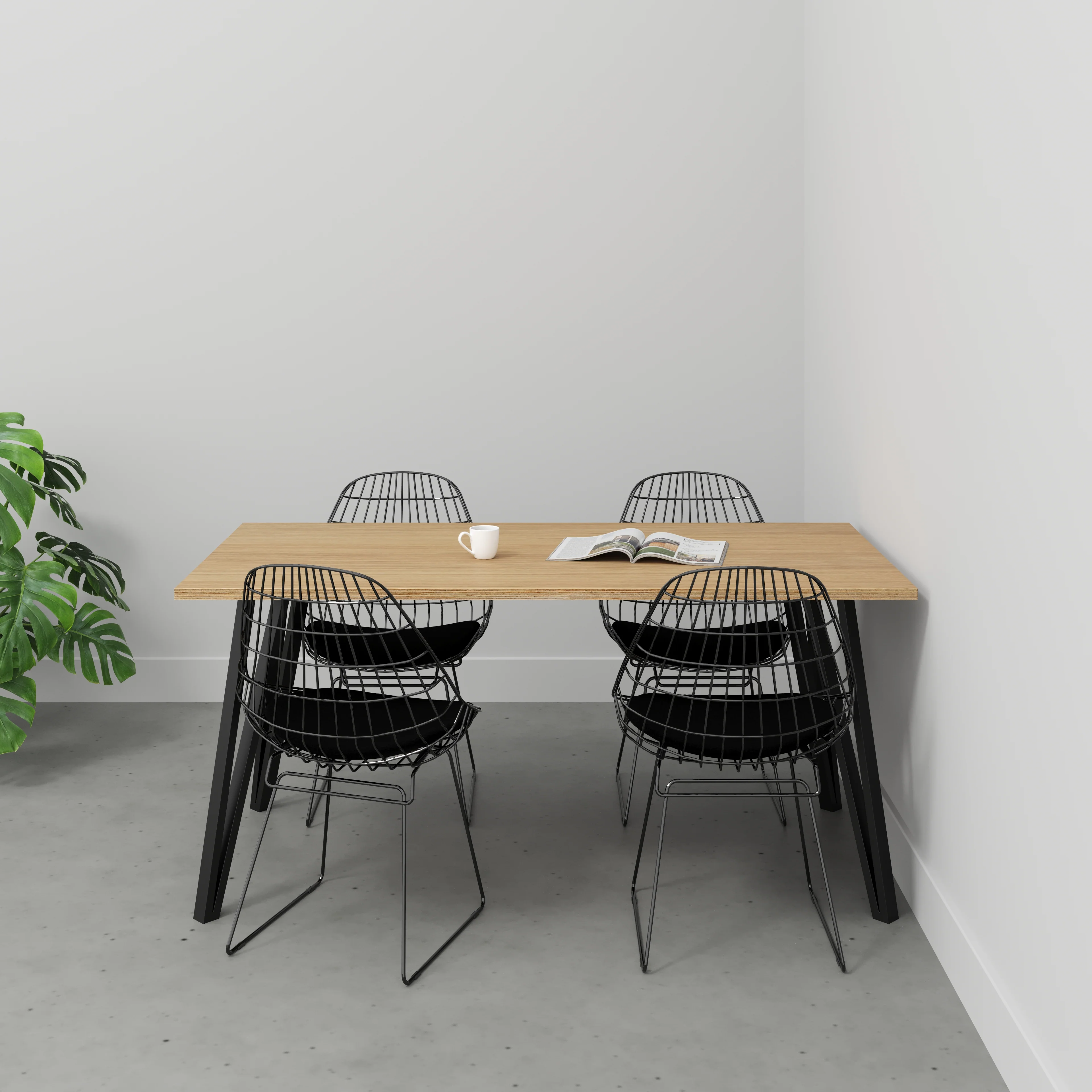 Plywood Table with Black Box Hairpin Legs - Plywood Oak - 1600(w) x 800(d) x 735(h) - Image 2