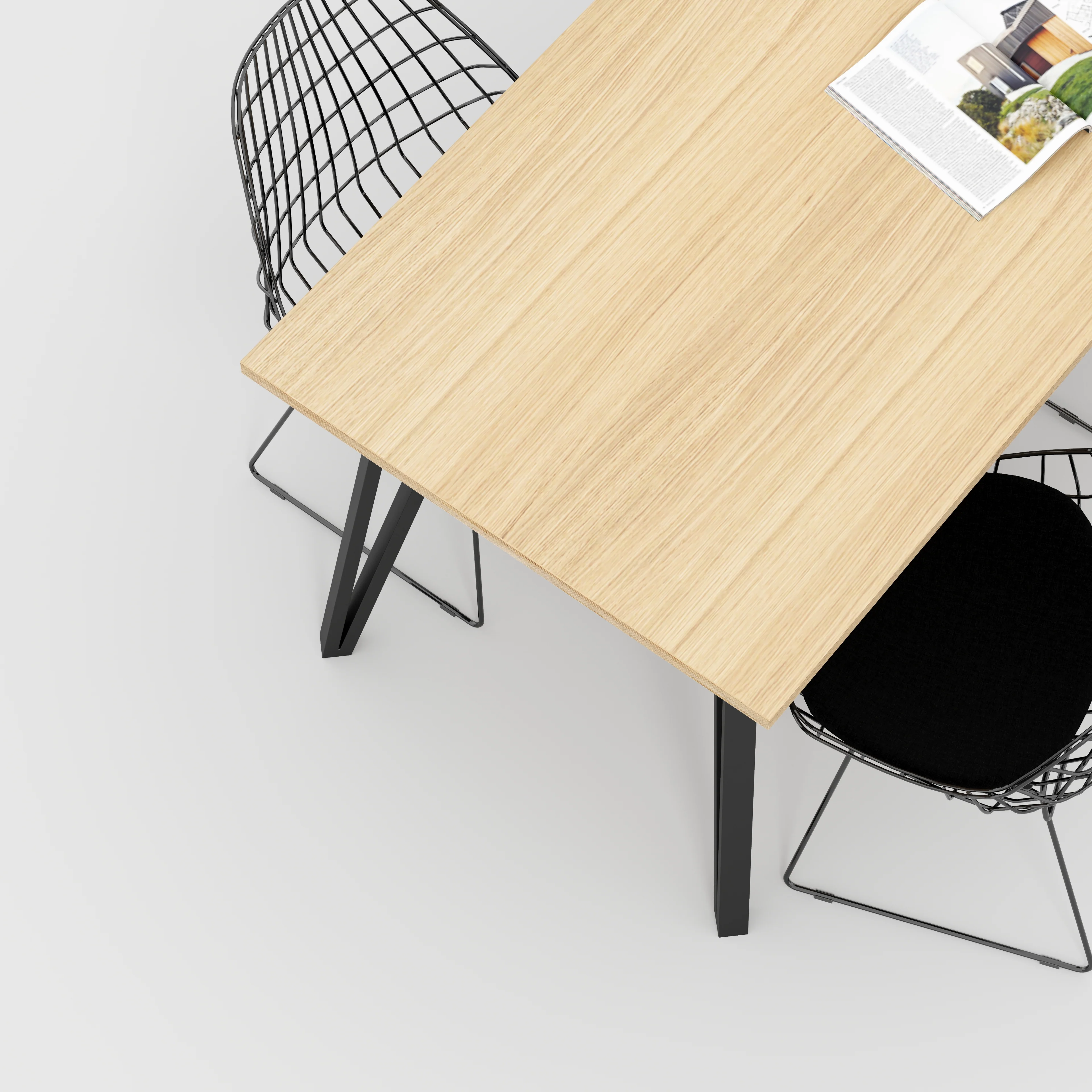 Plywood Table with Black Box Hairpin Legs - Plywood Oak - 1600(w) x 800(d) x 735(h) - Image 3