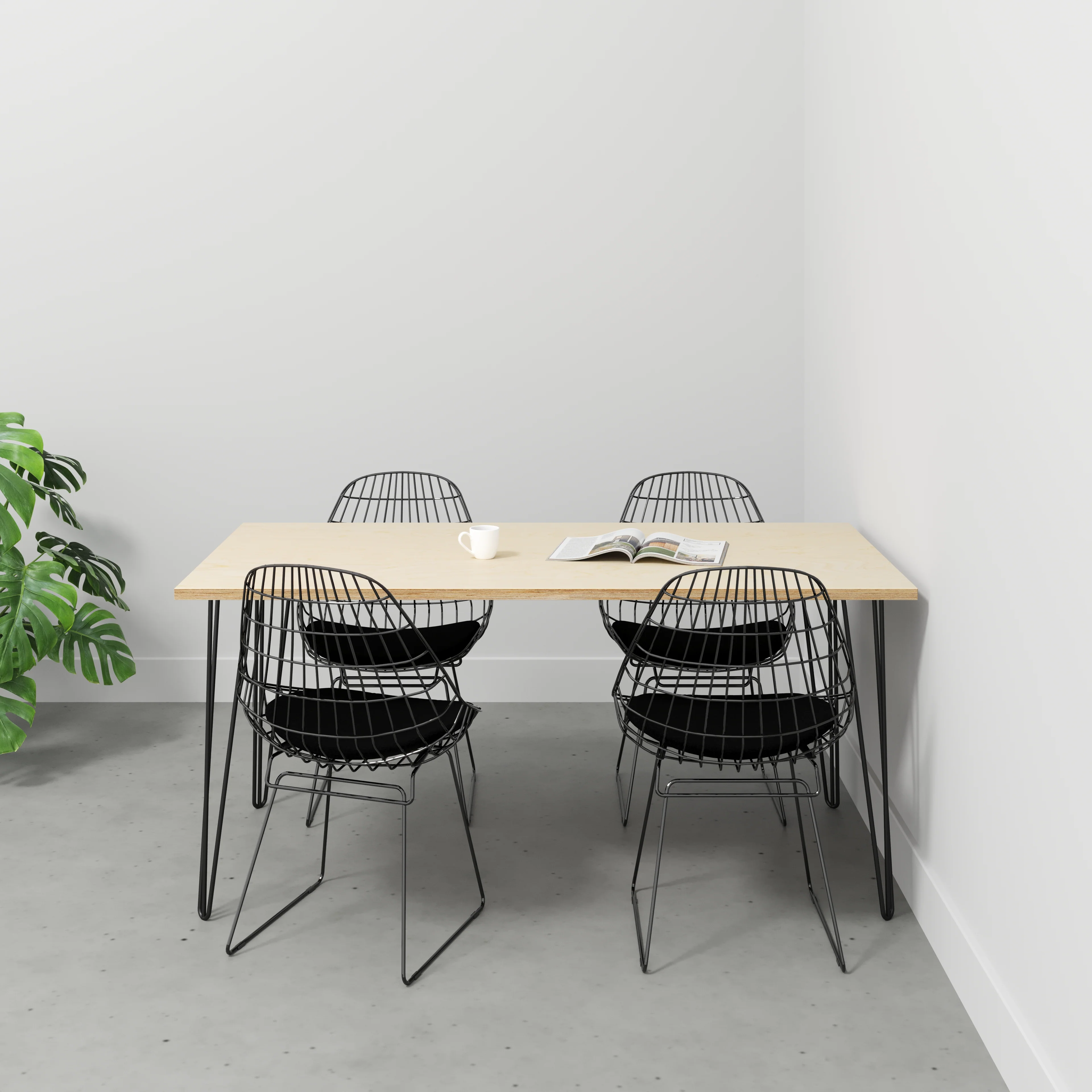Plywood Table with Black Hairpin Legs - Plywood Birch - 1600(w) x 800(d) - Image 2