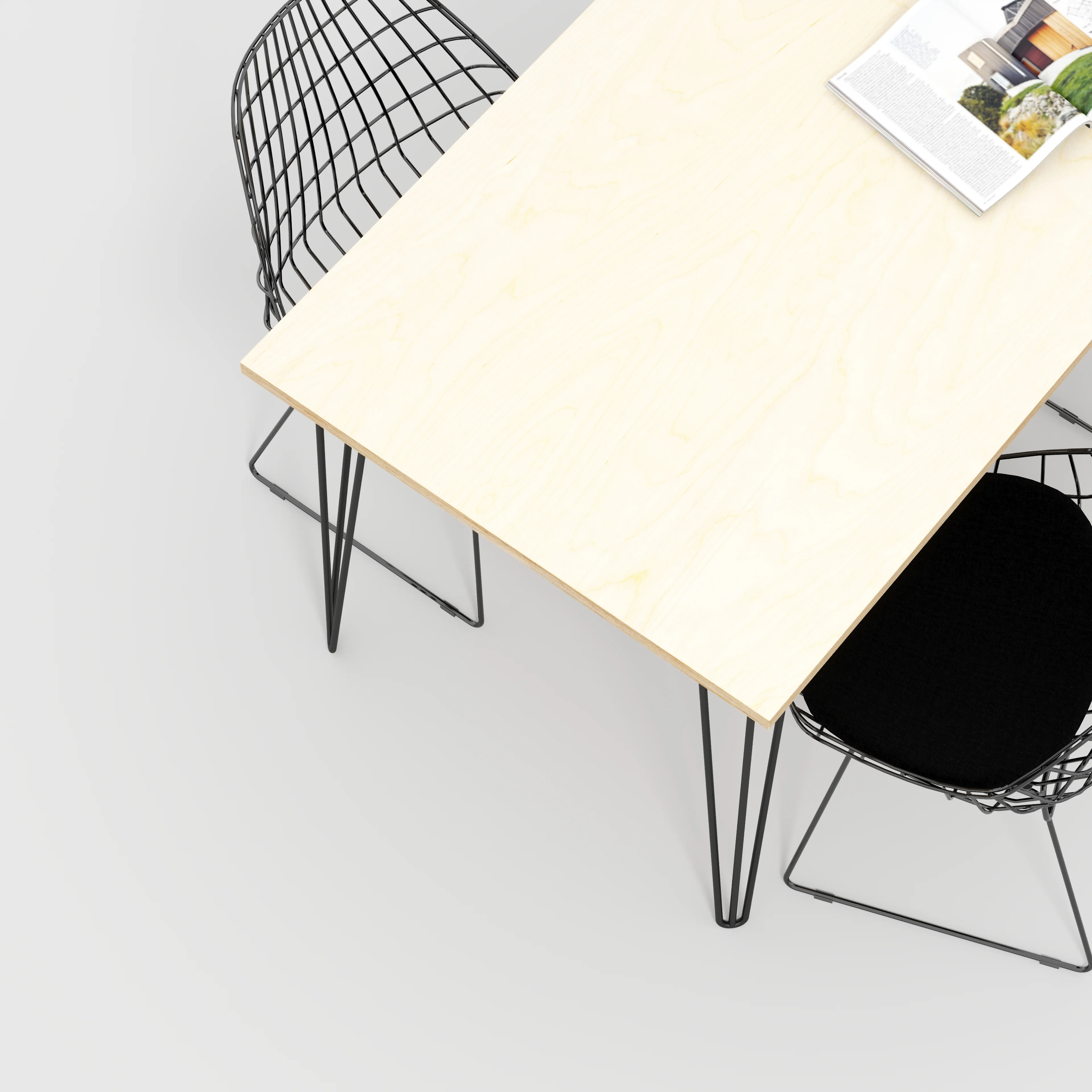 Plywood Table with Black Hairpin Legs - Plywood Birch - 1600(w) x 800(d) - Image 3