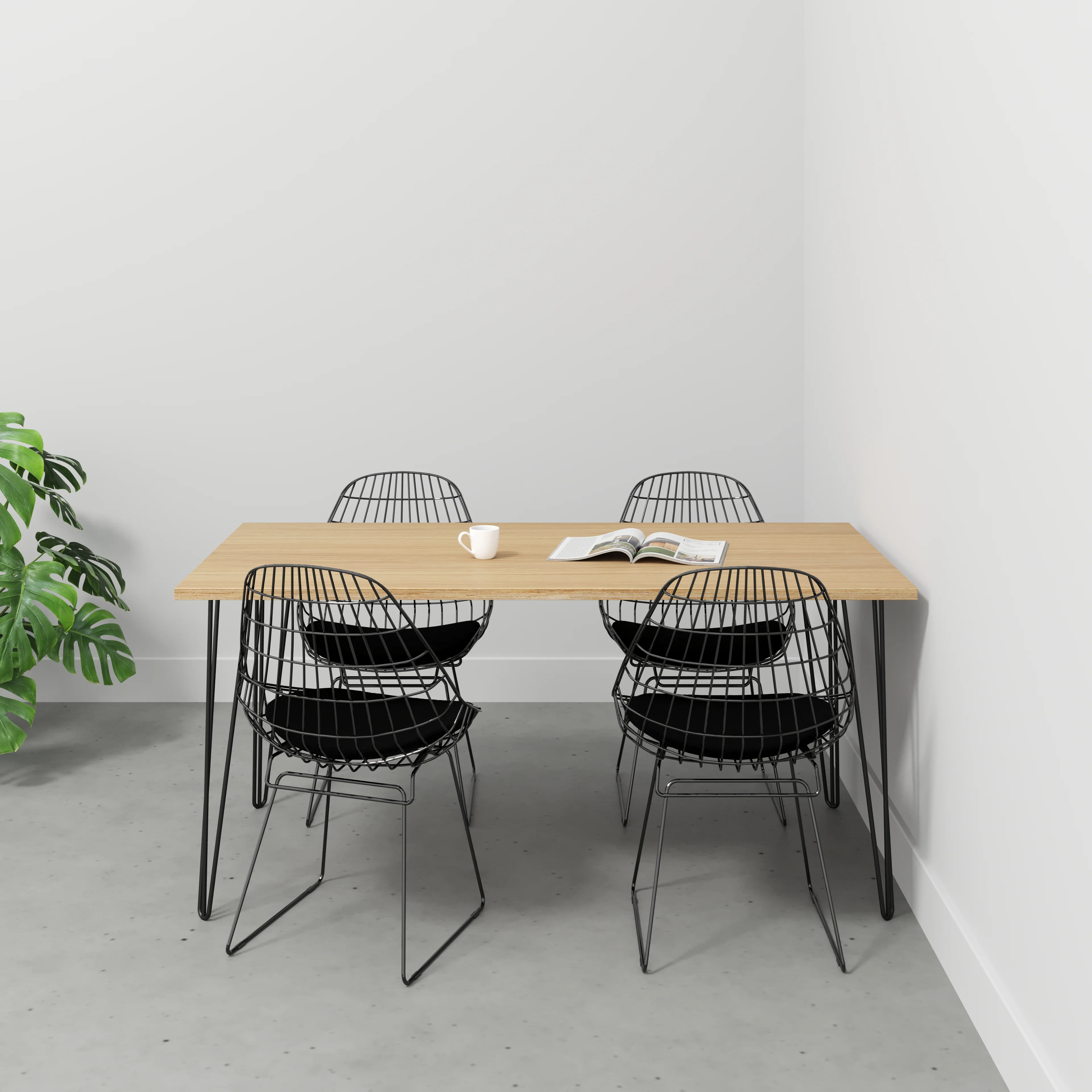 Plywood Table with Black Hairpin Legs - Plywood Oak - 1600(w) x 800(d) - Image 2