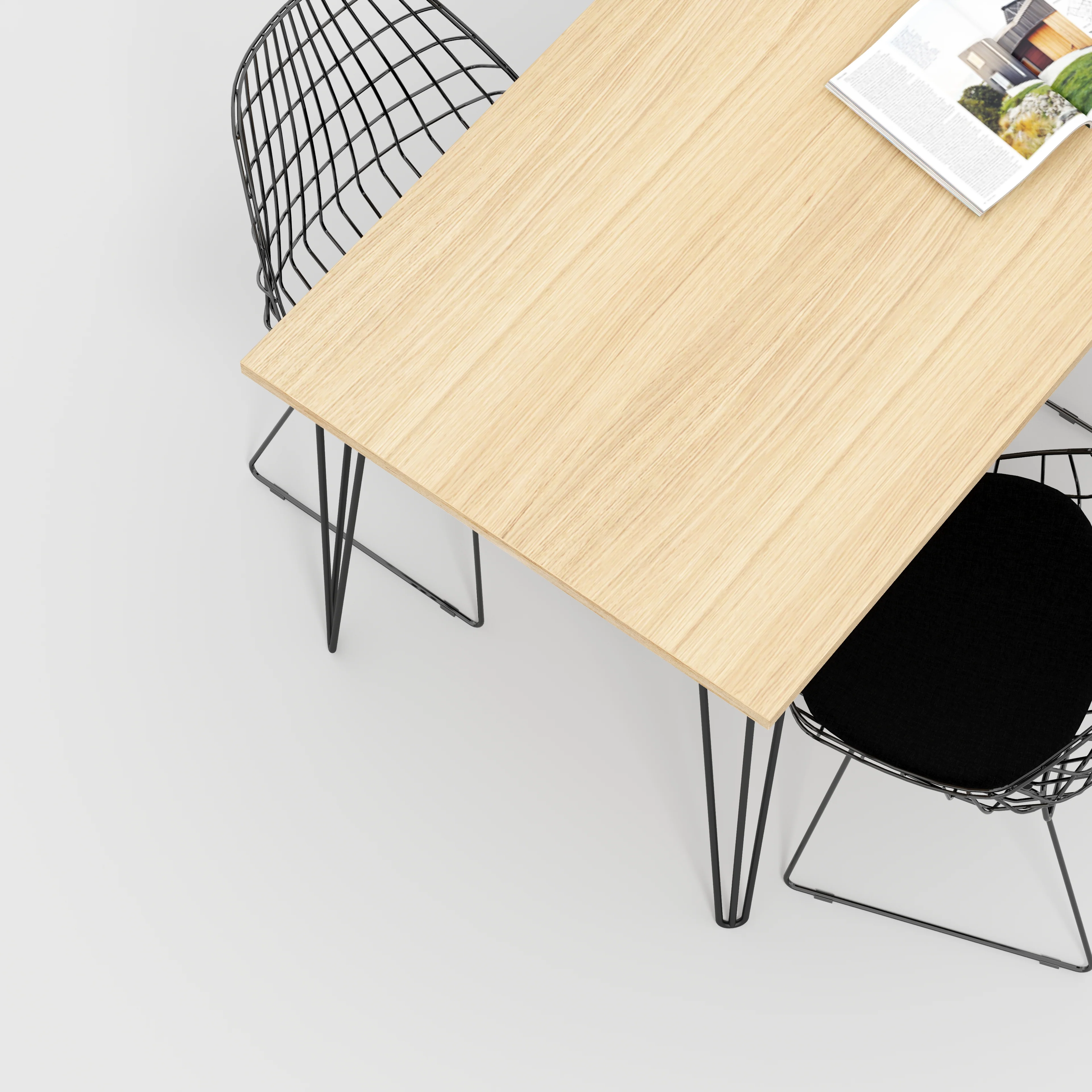 Plywood Table with Black Hairpin Legs - Plywood Oak - 1600(w) x 800(d) - Image 3