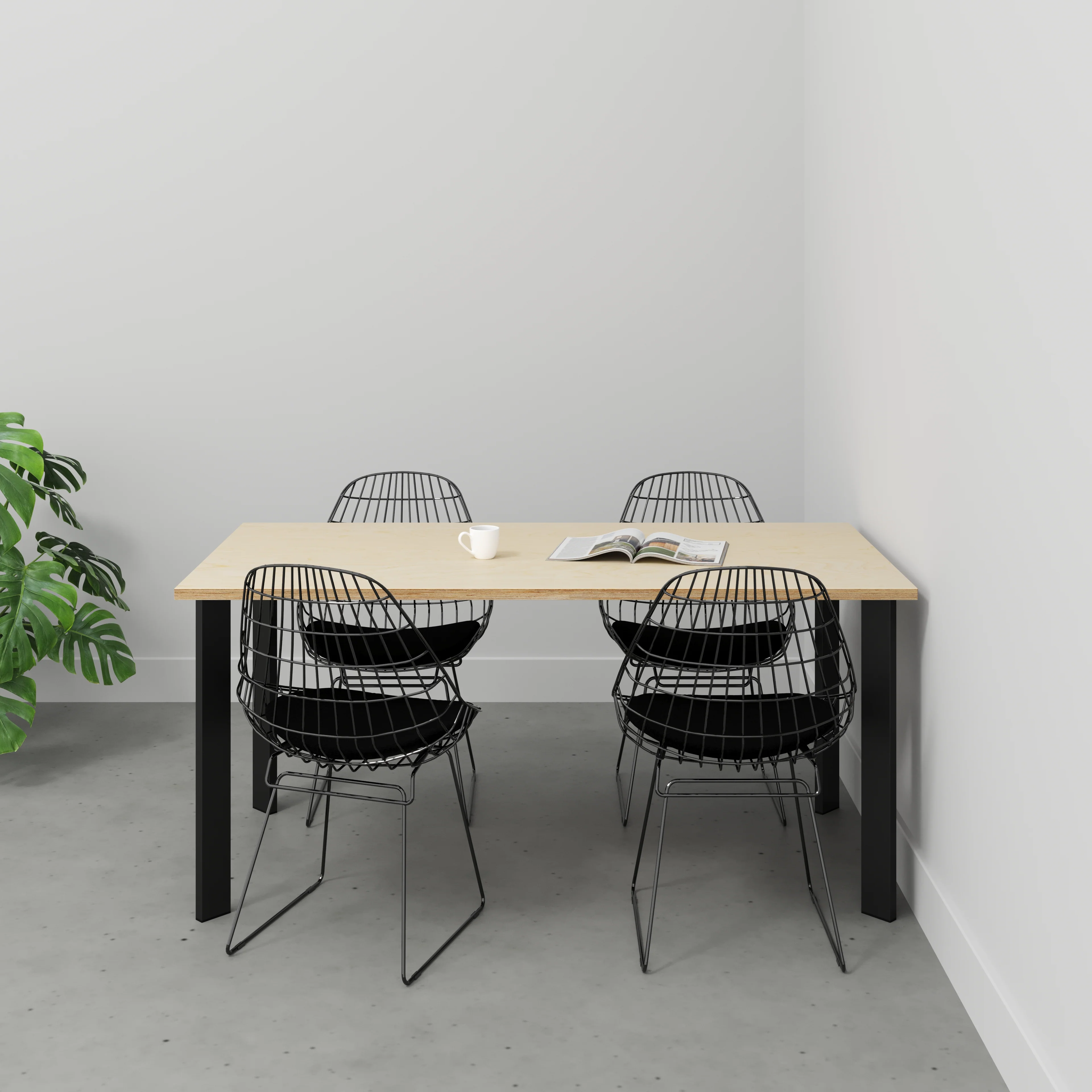 Plywood Table with Black Rectangular Single Pin Legs - Plywood Birch - 1600(w) x 800(d) x 735(h) - Image 2