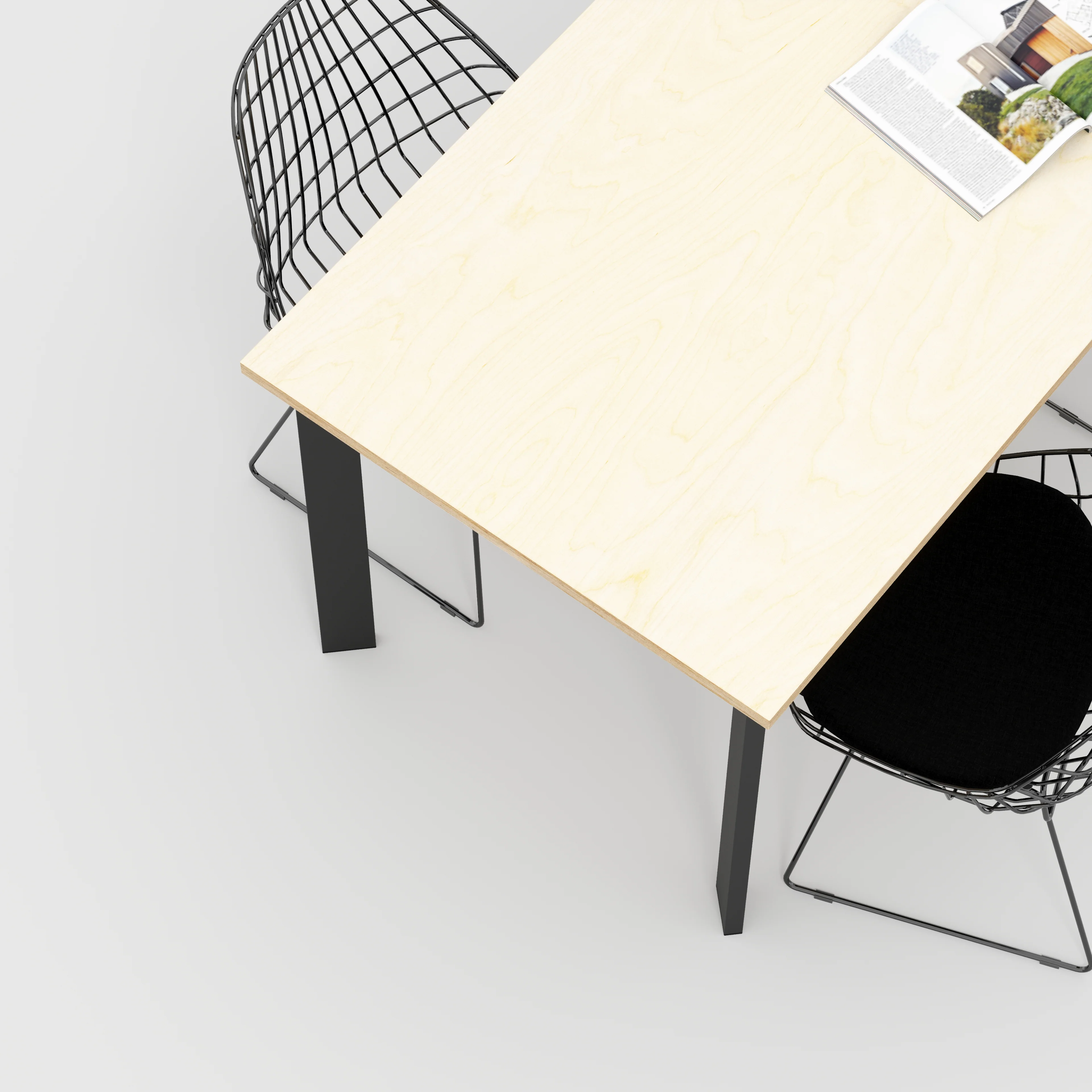 Plywood Table with Black Rectangular Single Pin Legs - Plywood Birch - 1600(w) x 800(d) x 735(h) - Image 3