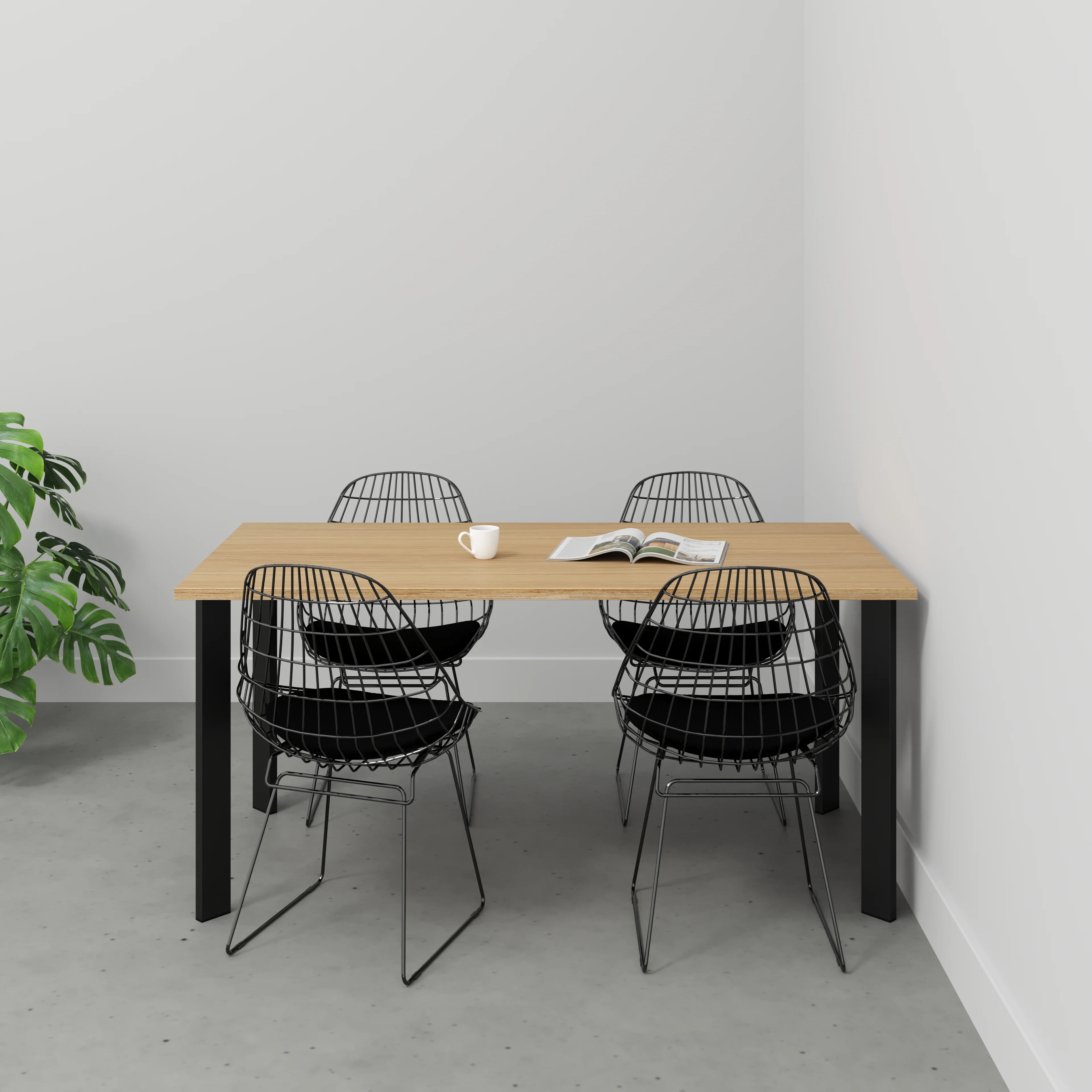 Plywood Table with Black Rectangular Single Pin Legs - Plywood Oak - 1600(w) x 800(d) x 735(h) - Image 2