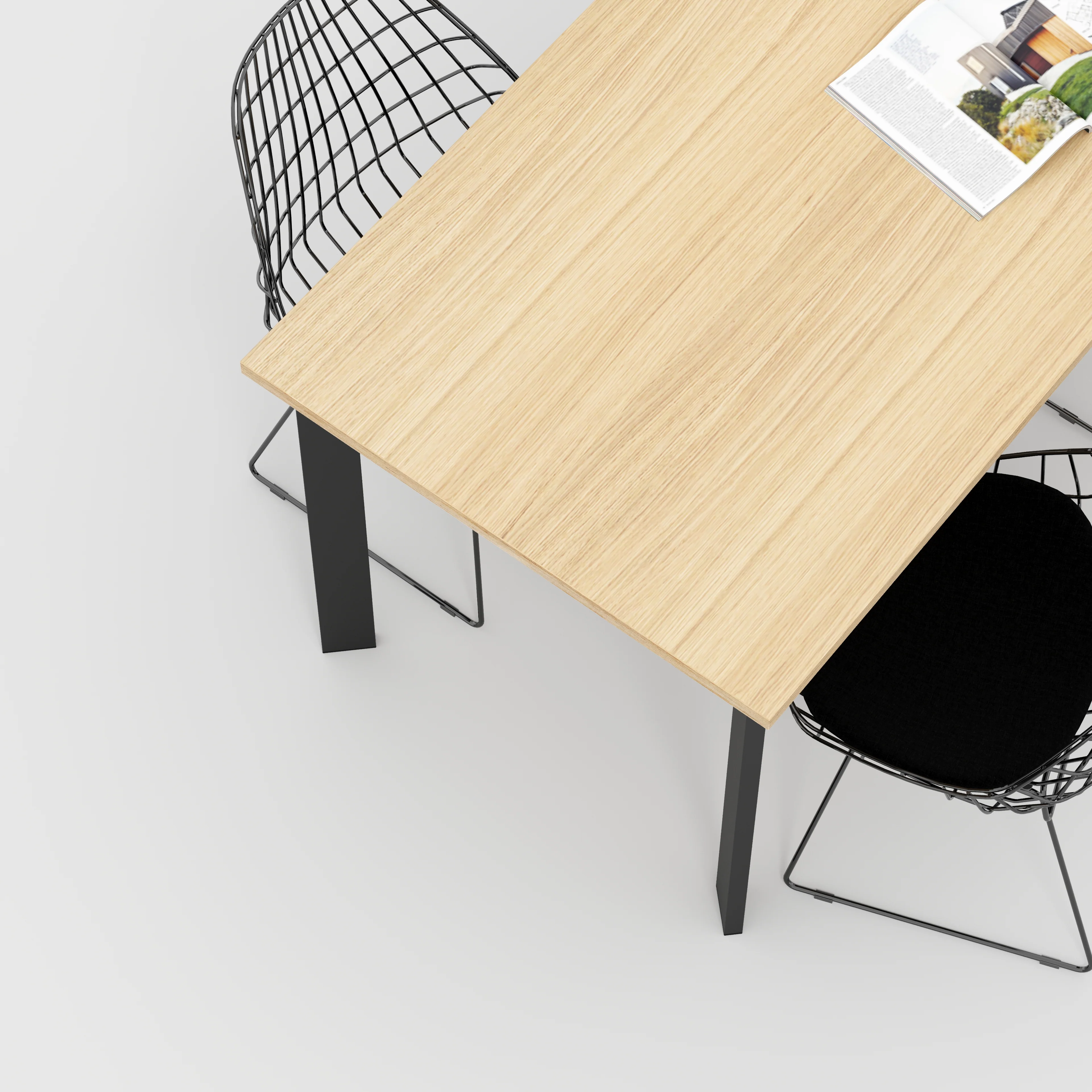 Plywood Table with Black Rectangular Single Pin Legs - Plywood Oak - 1600(w) x 800(d) x 735(h) - Image 3