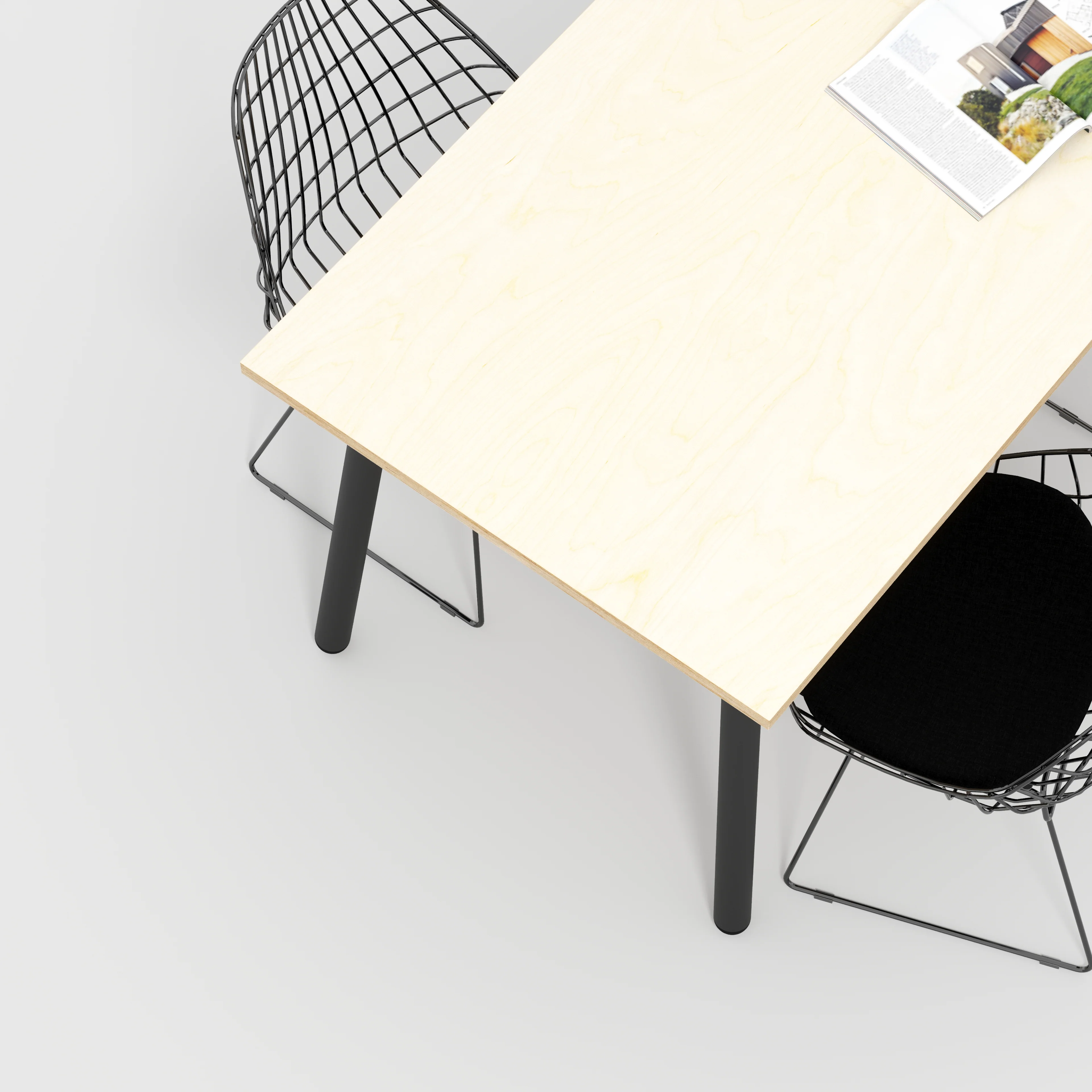 Plywood Table with Black Round Single Pin Legs - Plywood Birch - 1600(w) x 800(d) x 735(h) - Image 3