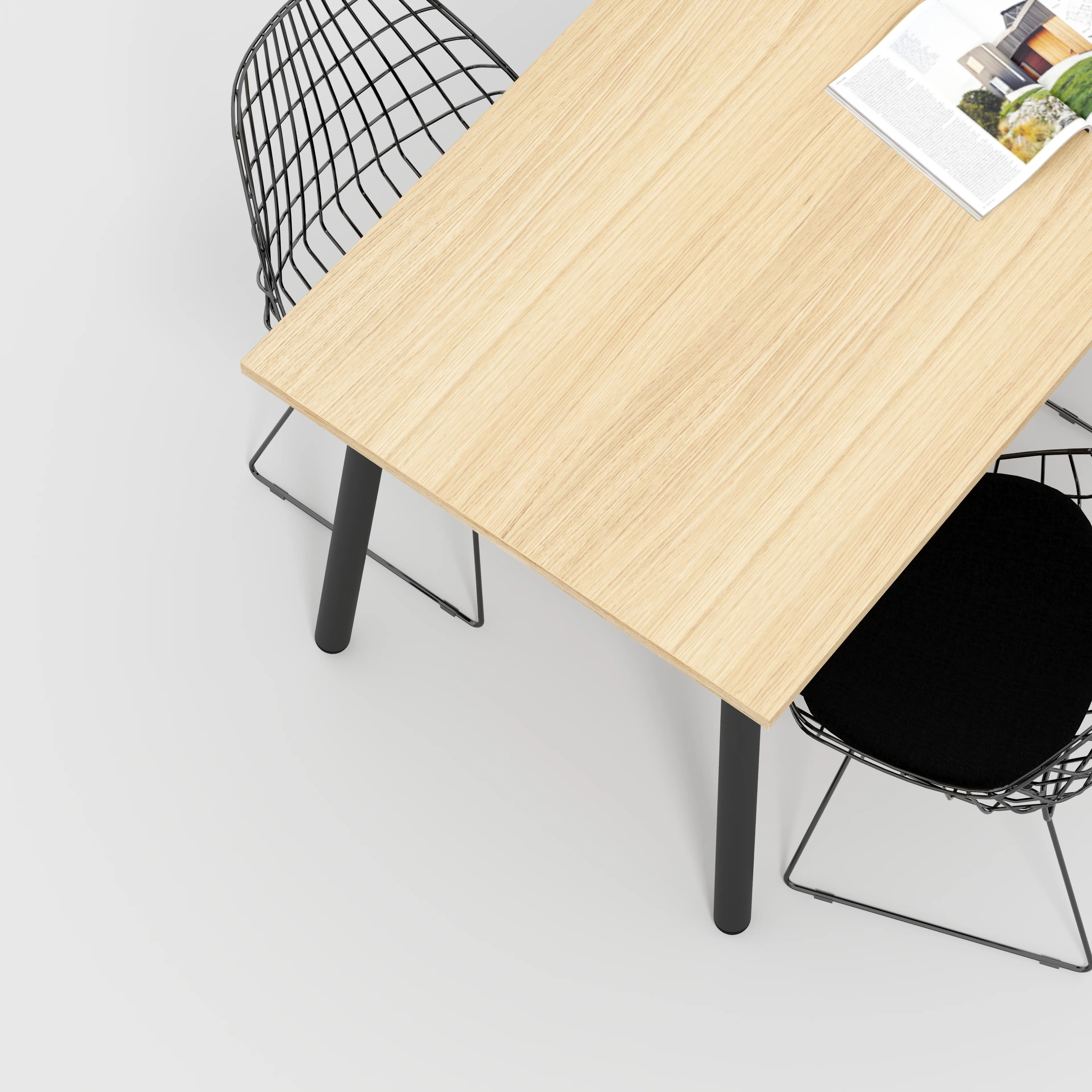 Plywood Table with Black Round Single Pin Legs - Plywood Oak - 1600(w) x 800(d) x 735(h) - Image 3