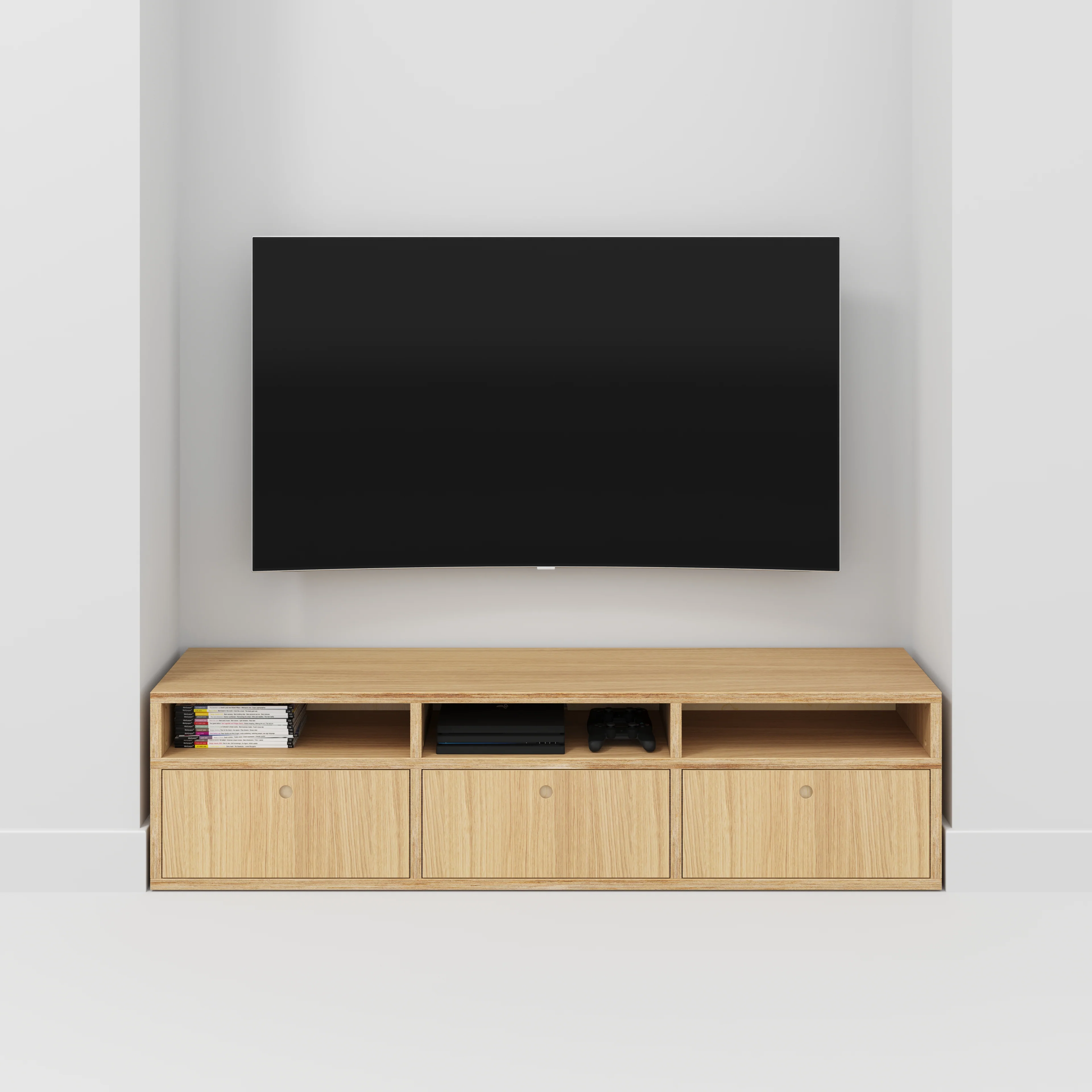 Plywood TV Entertainment Unit - Type 2 - Plywood Oak - 1800(w) x 400(d) x 450(h) - Image 2