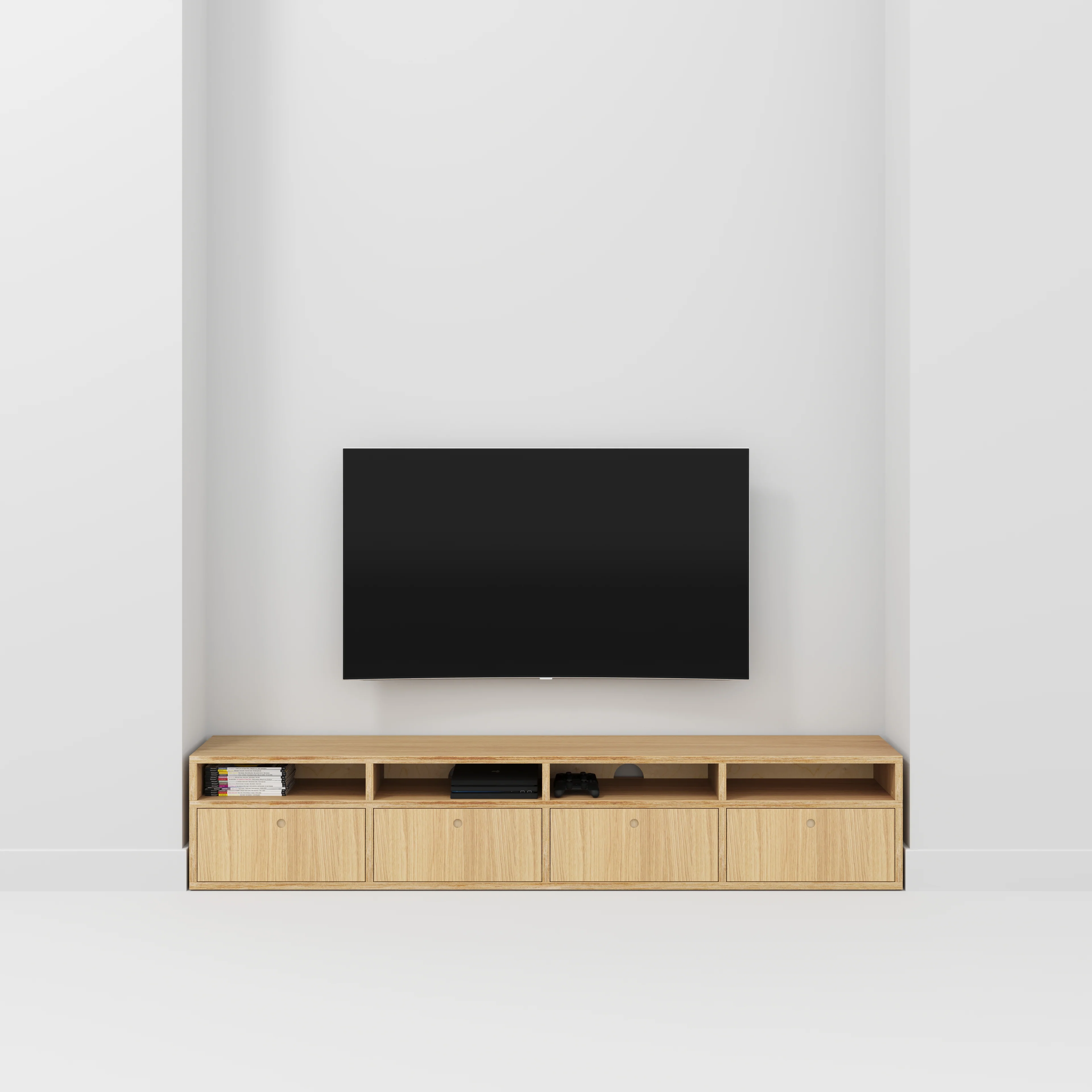 Plywood TV Entertainment Unit - Type 2 - Plywood Oak - 2400(w) x 400(d) x 450(h) - Image 2