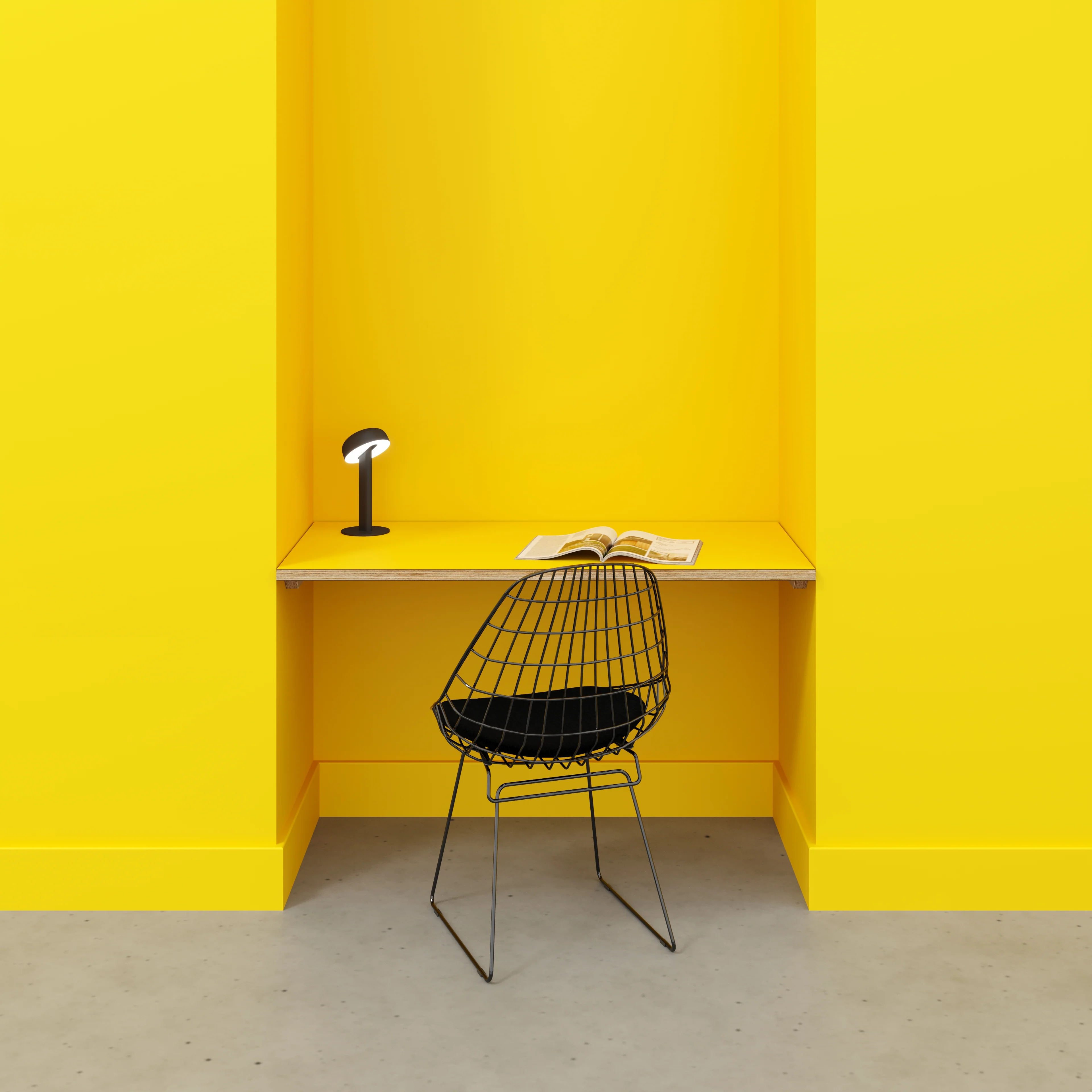 Plywood Wall Desk with Battens - Formica Chrome Yellow - 1200(w) x 600(d) - Image 2