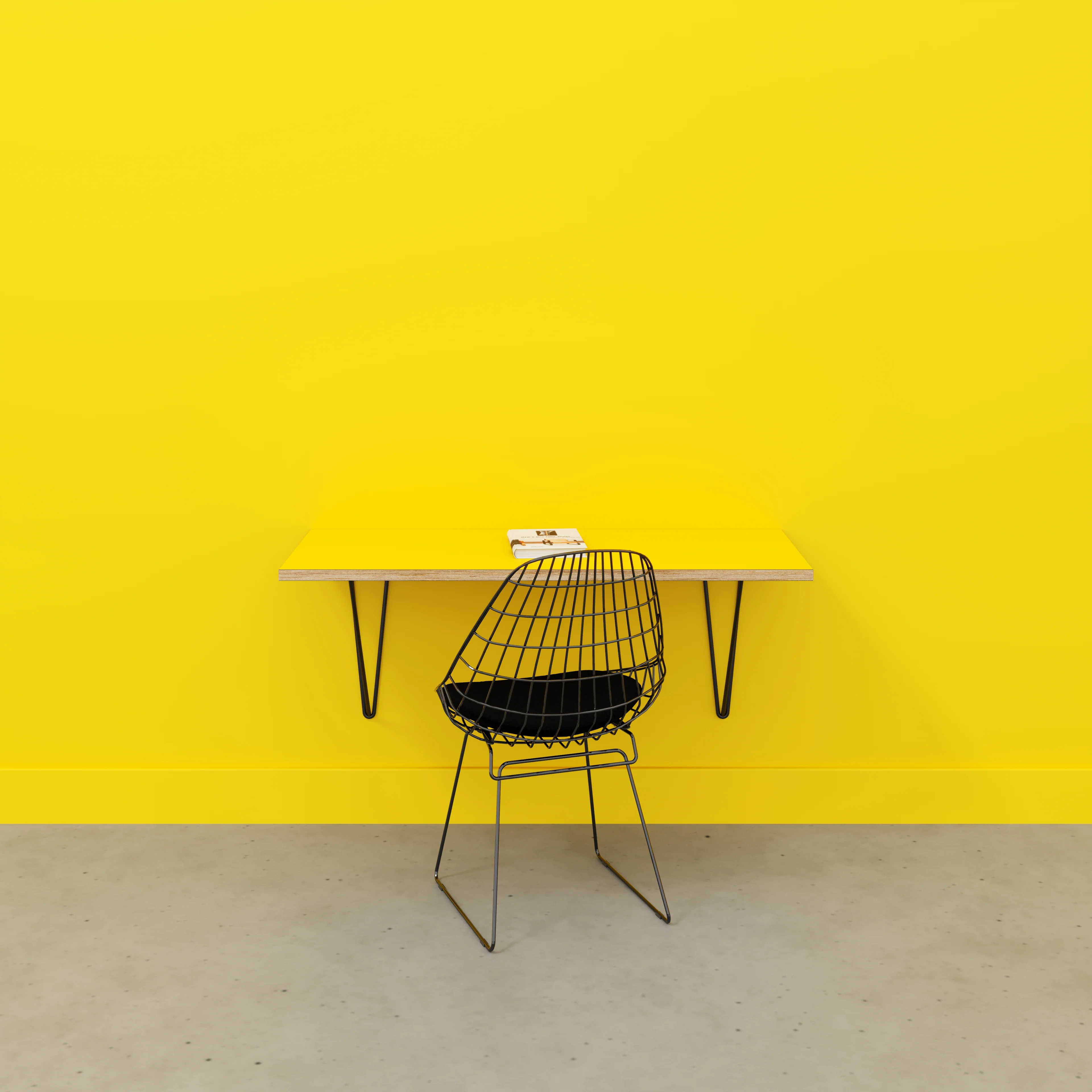 Plywood Wall Desk with Black Prism Brackets - Formica Chrome Yellow - 1200(w) x 600(d) - Image 2