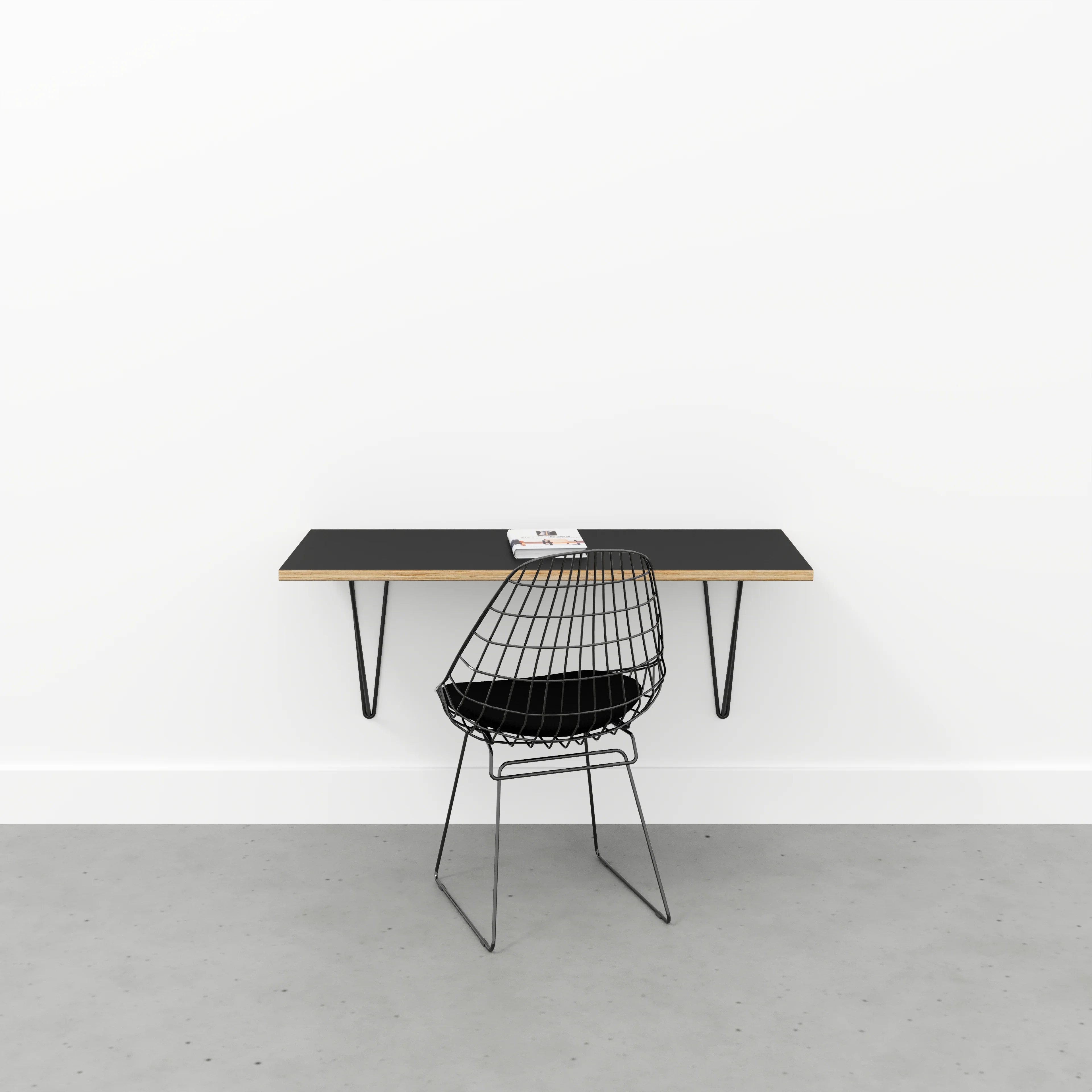 Plywood Wall Desk with Black Prism Brackets - Formica Diamond Black - 1200(w) x 600(d) - Image 2