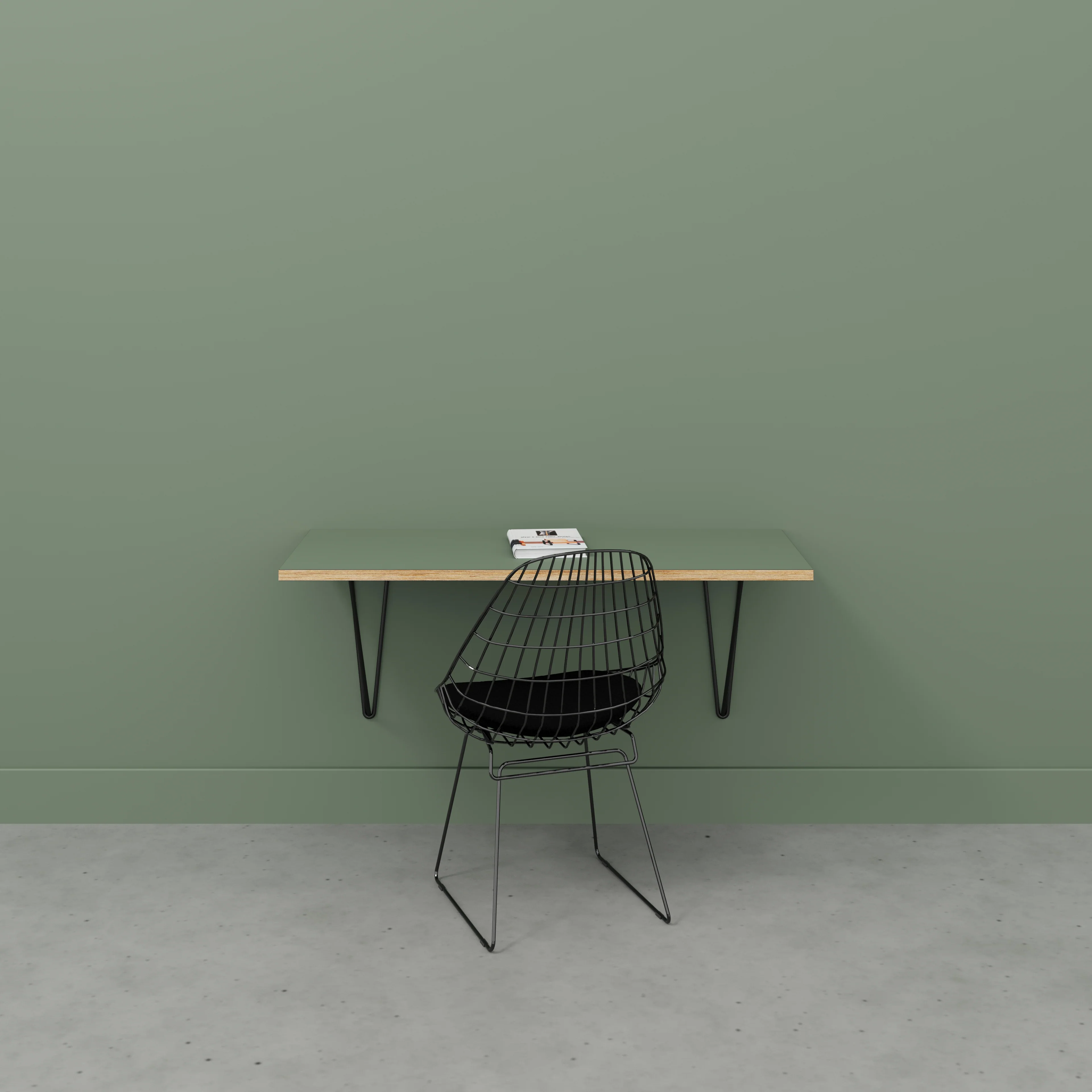 Plywood Wall Desk with Black Prism Brackets - Formica Green Slate - 1200(w) x 600(d) - Image 2