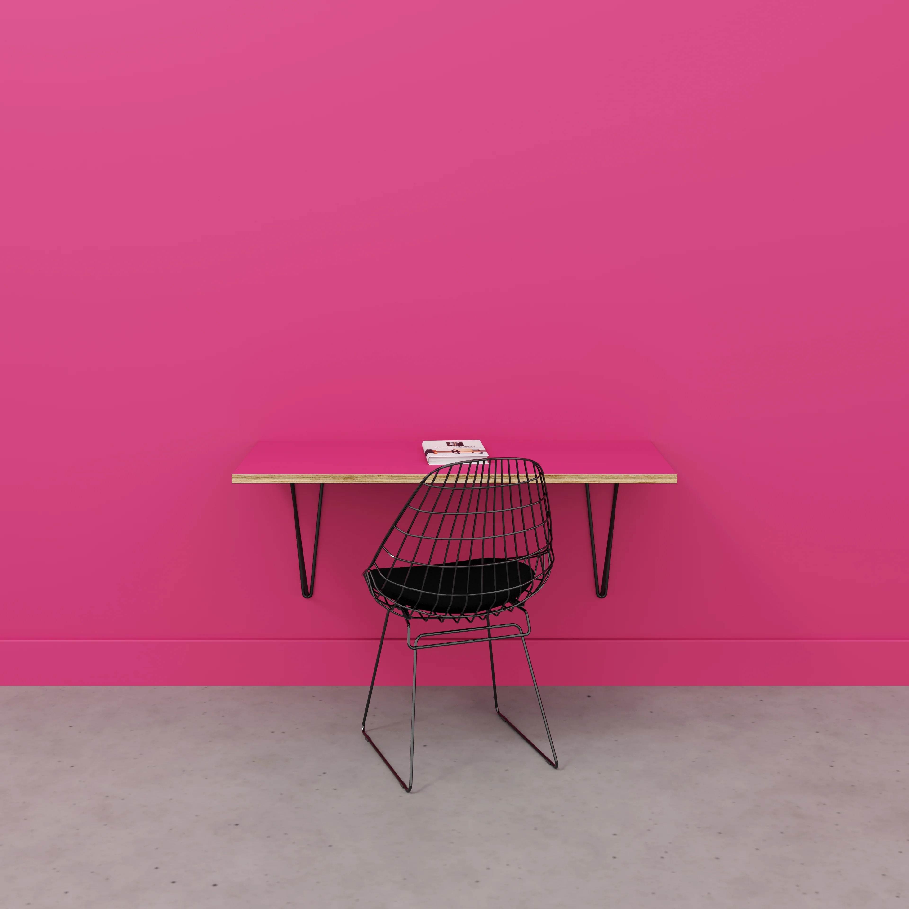 Plywood Wall Desk with Black Prism Brackets - Formica Juicy Pink - 1200(w) x 600(d) - Image 2
