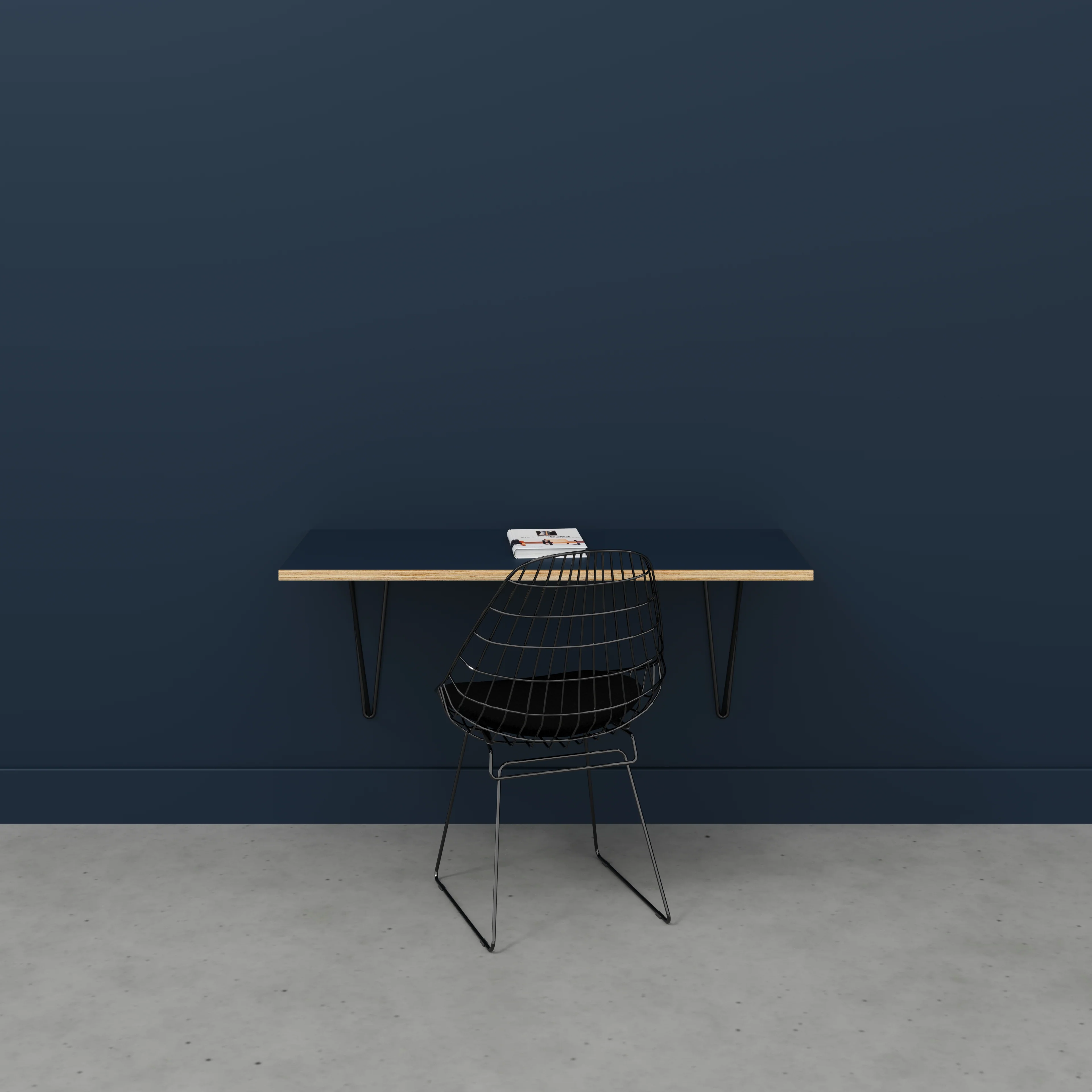 Plywood Wall Desk with Black Prism Brackets - Formica Night Sea Blue - 1200(w) x 600(d) - Image 2