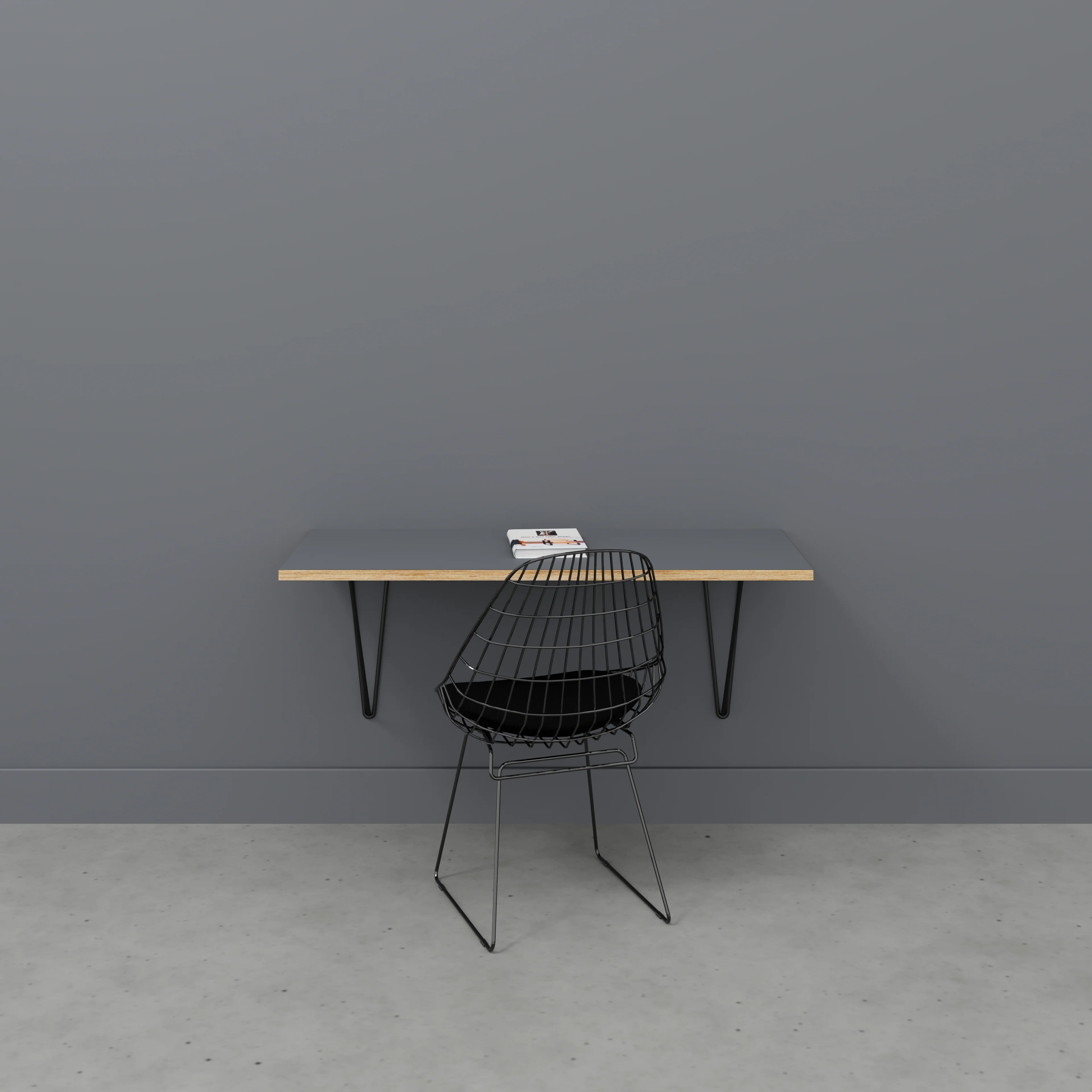 Plywood Wall Desk with Black Prism Brackets - Formica Tornado Grey - 1200(w) x 600(d) - Image 2