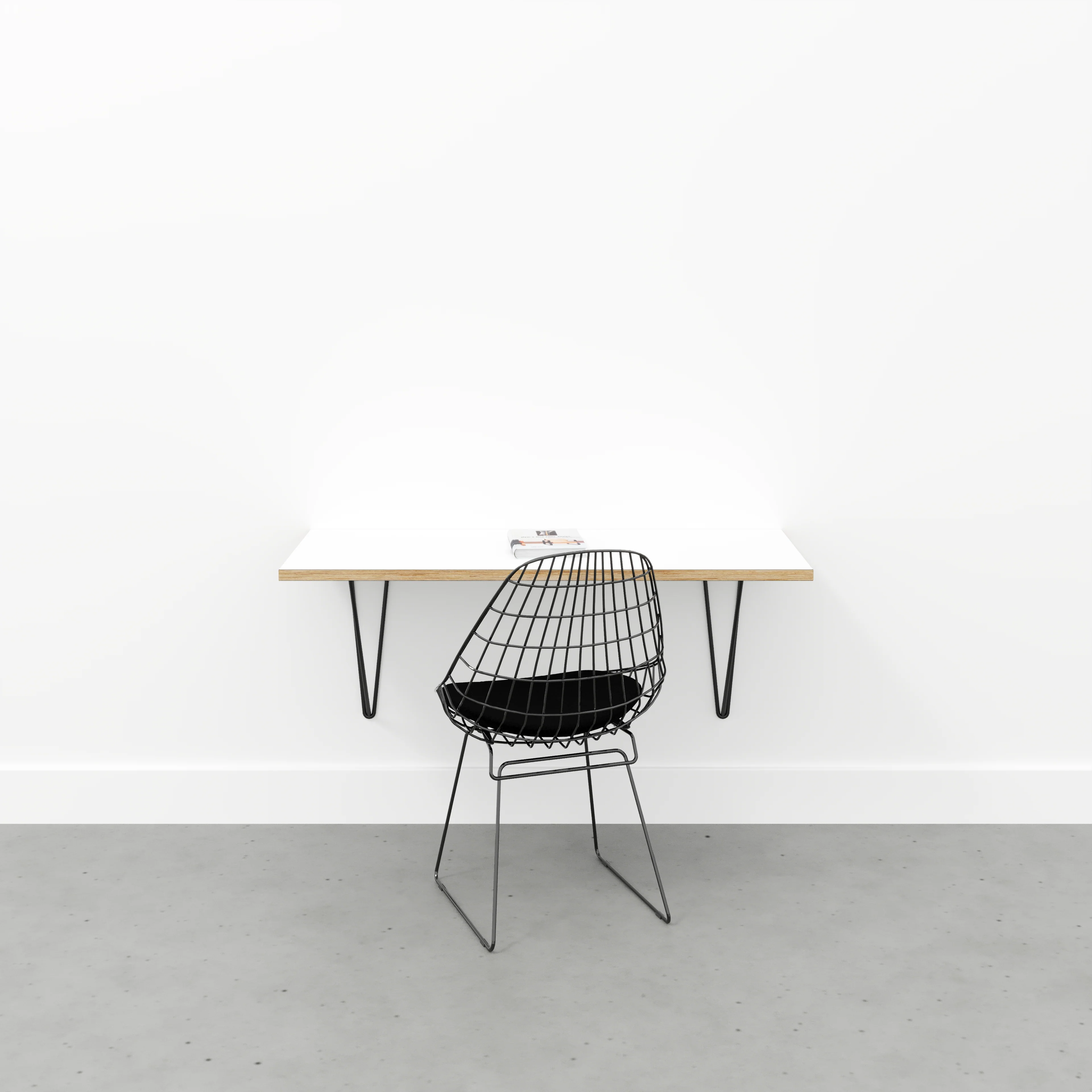 Plywood Wall Desk with Black Prism Brackets - Formica White - 1200(w) x 600(d) - Image 2