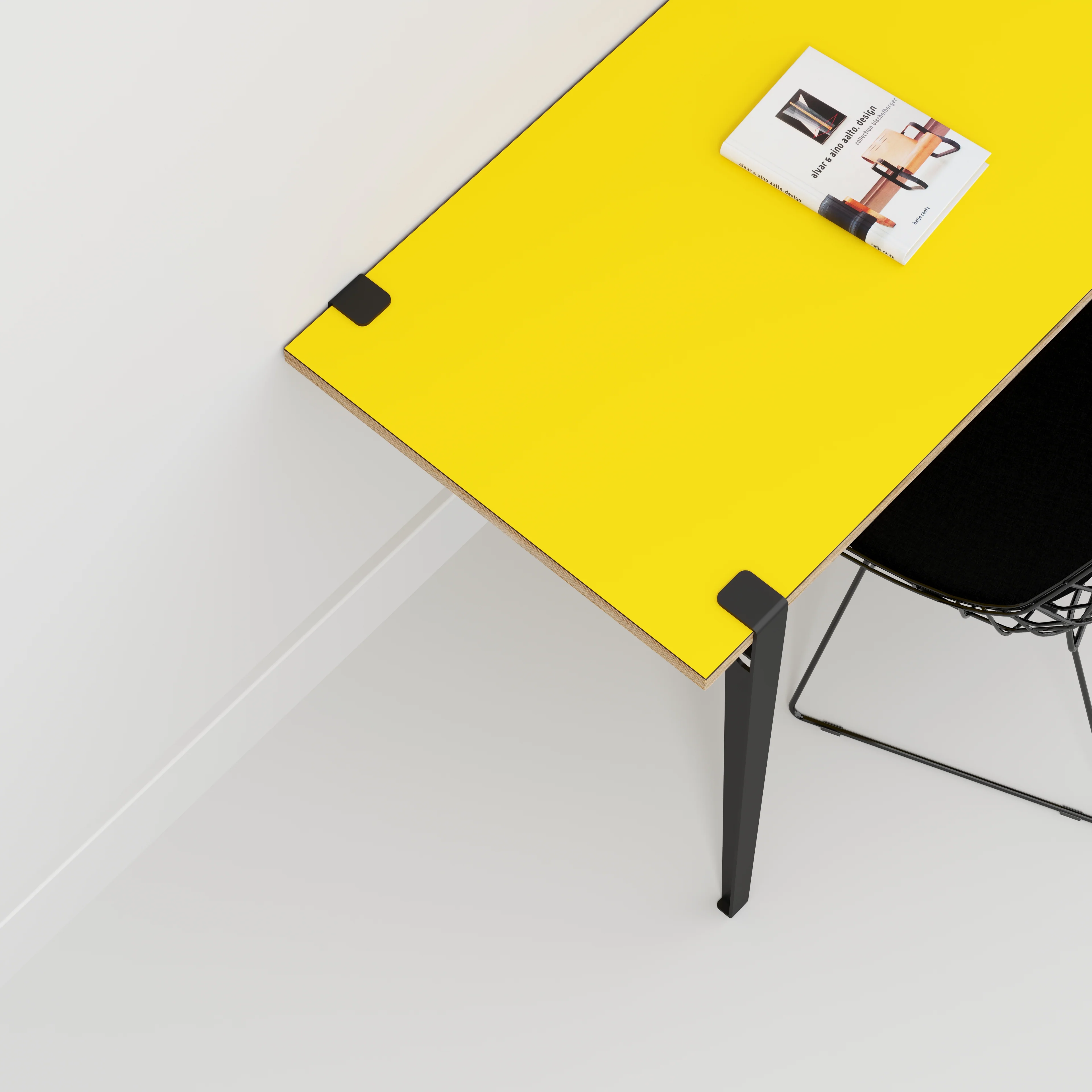 Plywood Wall Desk with Black Tiptoe Legs and Tiptoe Wall Brackets - Formica Chrome Yellow - 1200(w) x 600(d) x 750(h) - Image 3