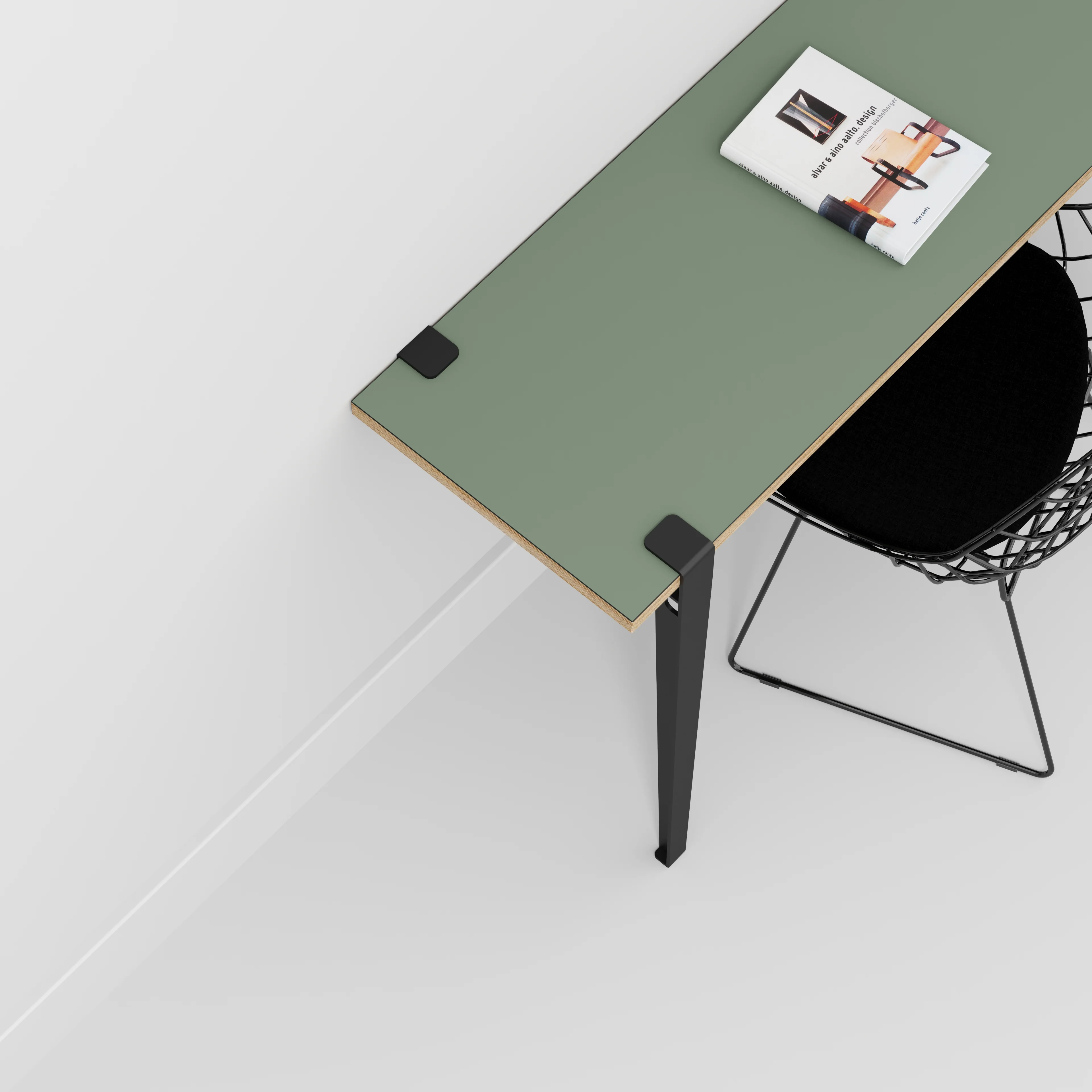 Plywood Wall Desk with Black Tiptoe Legs and Tiptoe Wall Brackets - Formica Green Slate - 1200(w) x 400(d) x 750(h) - Image 3